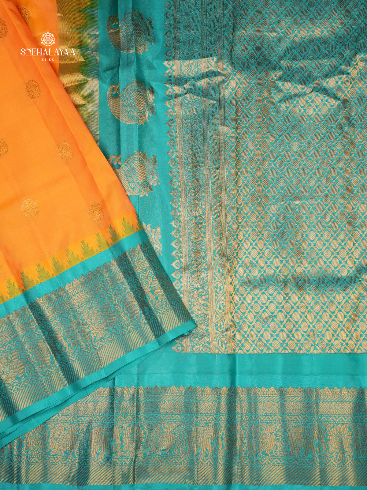 Orange Gadwal Silk Saree