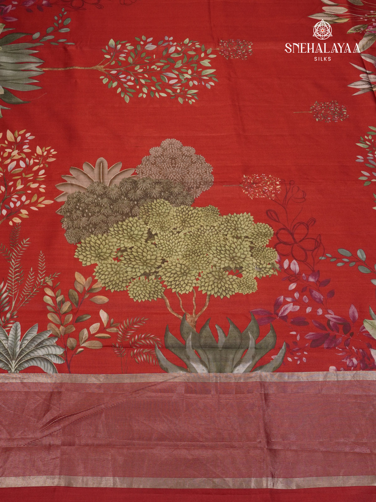 Red Chiniya Silk Saree