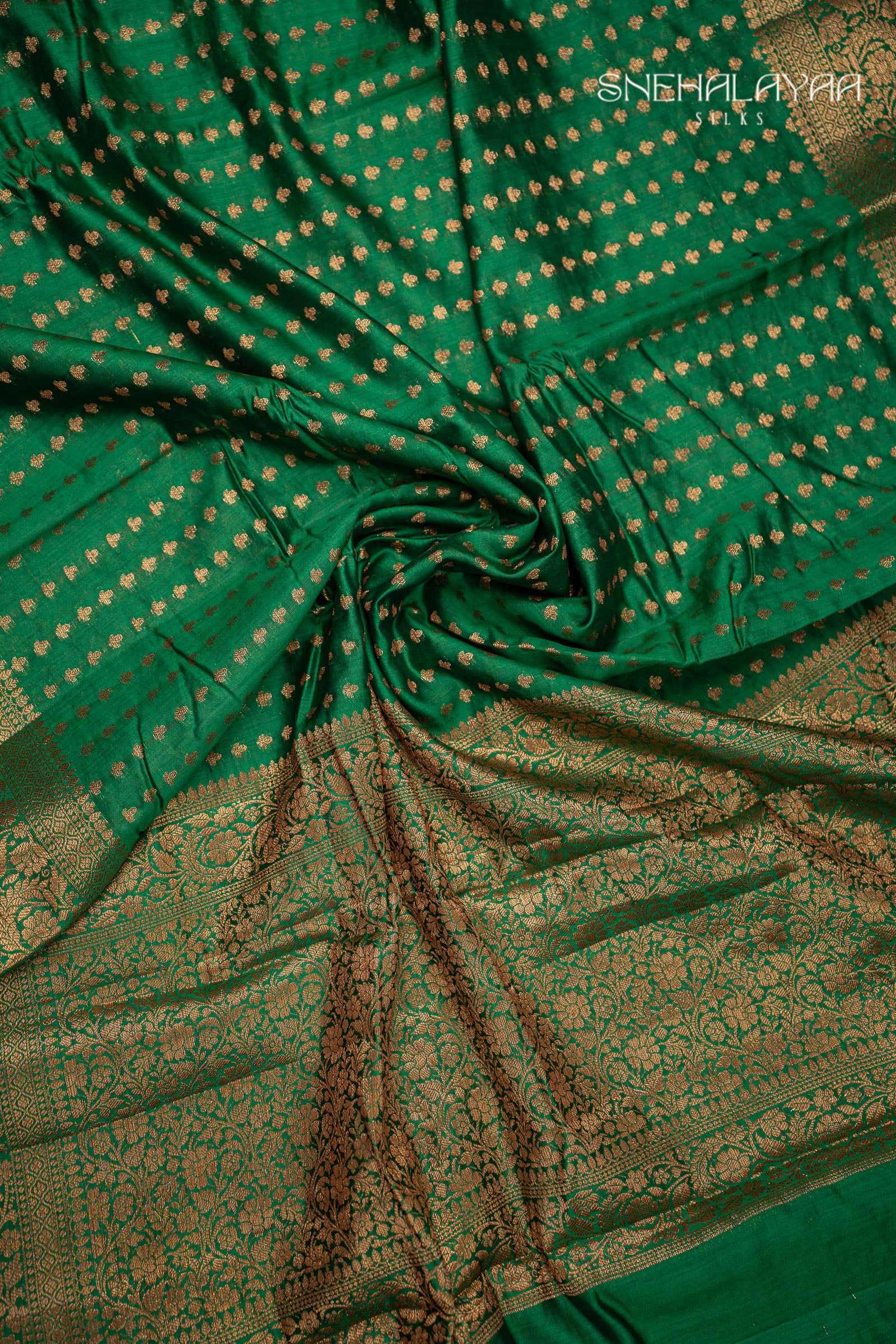Emerald Green Banaras Dupion Silk Saree