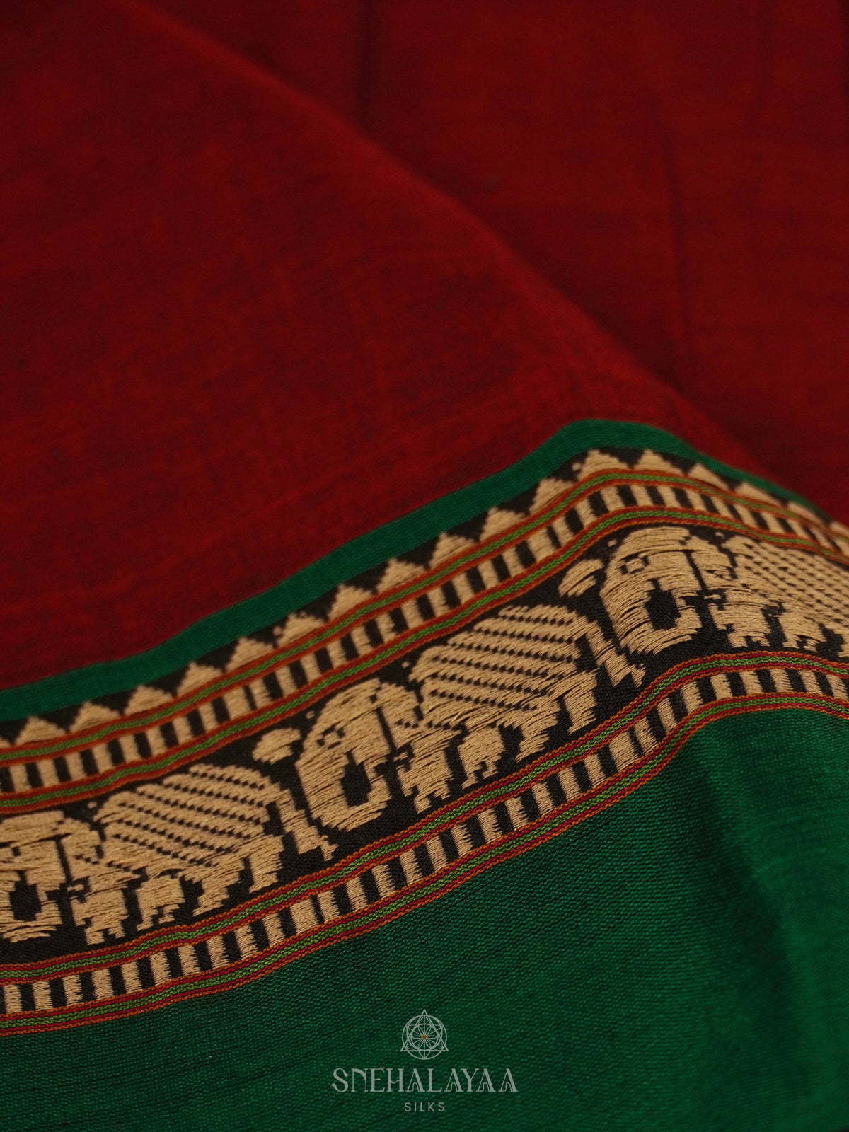 Maroon Narayanpet Cotton Saree without Blouse