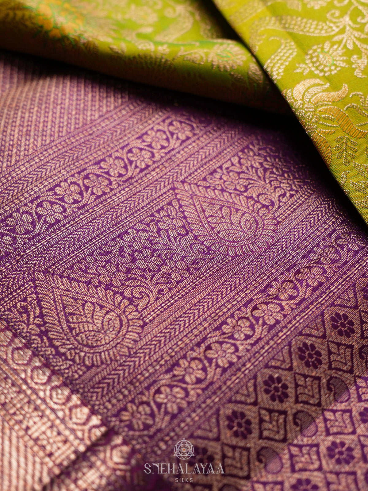 Lime Green Kanjivaram Silk Saree