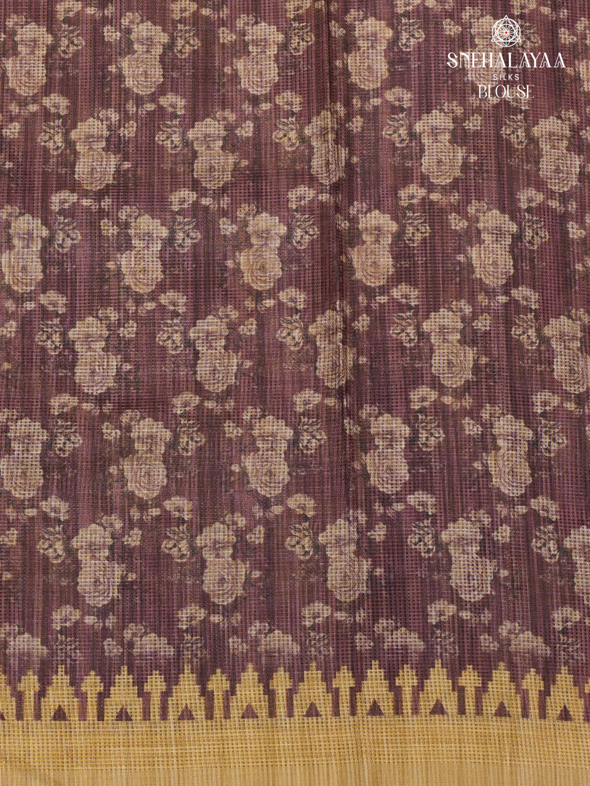 Mustard With Wine Red border Printed Kota Saree