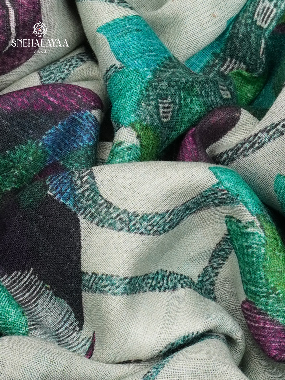 Off White Printed Linen Cotton Saree