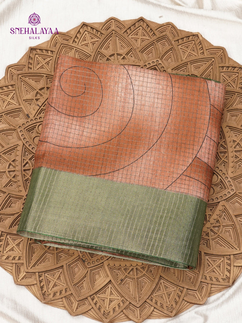 Brown Floral Printed Tussar Saree