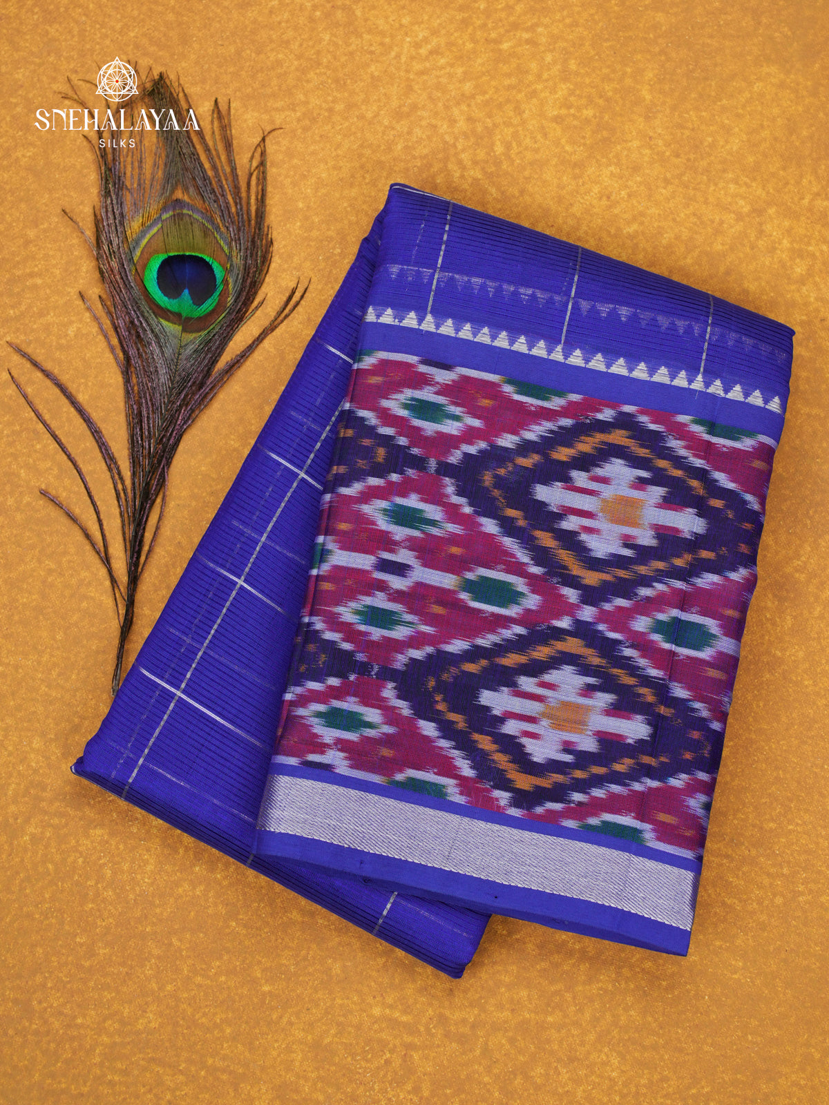 Royal Blue Mangalagiri Silk Cotton Saree with Ikat Border