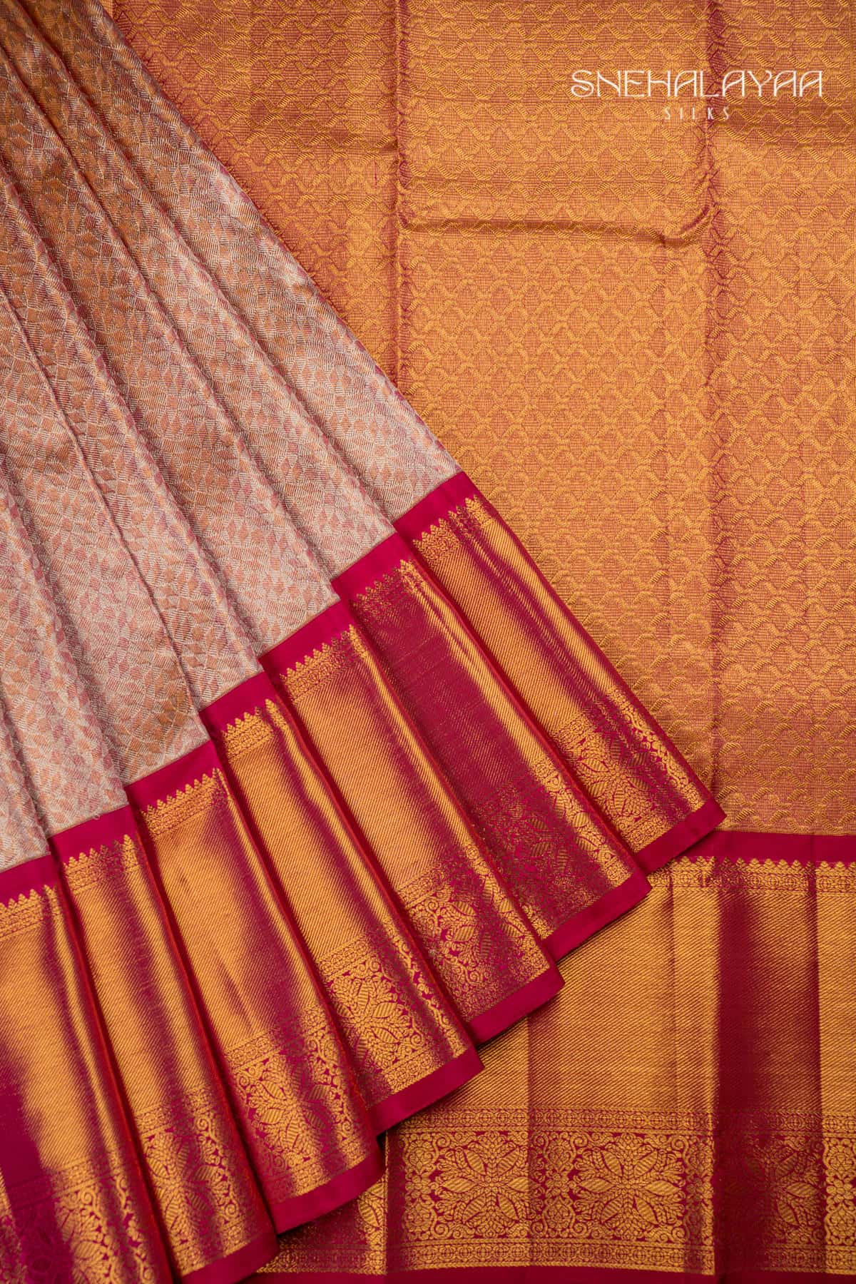 Peach Kancheevaram Tissue Silk Saree