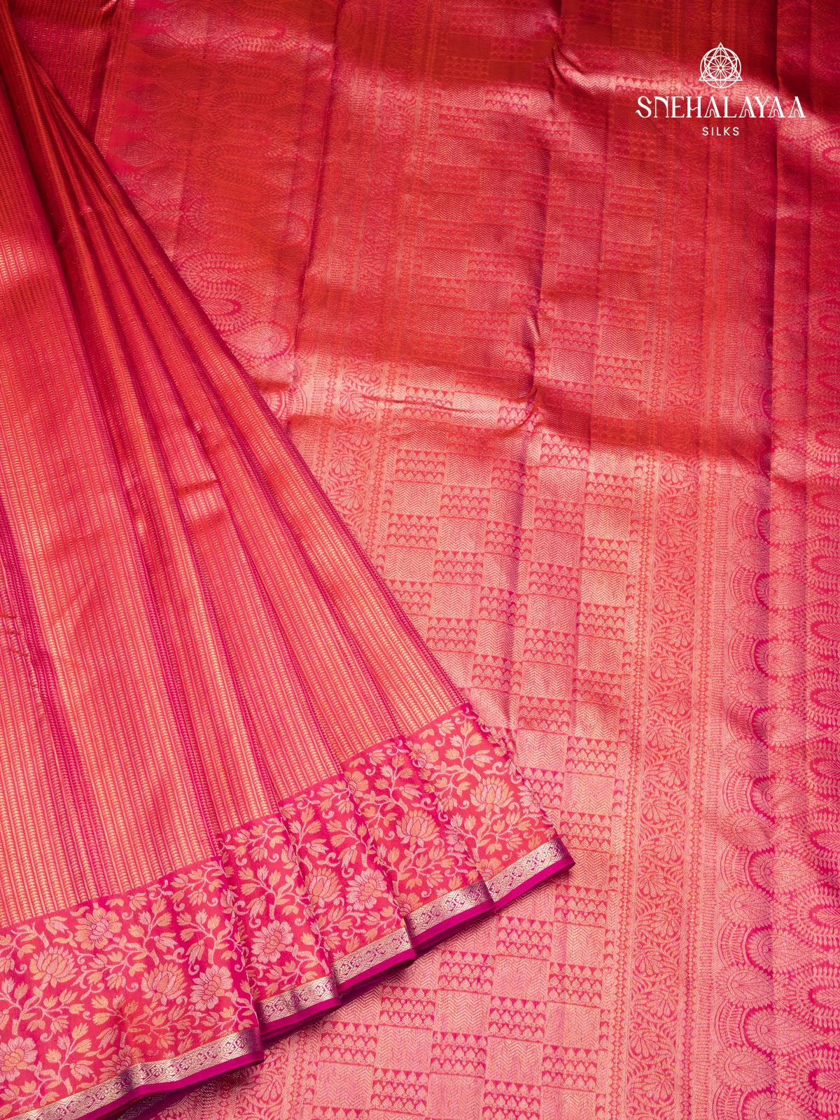 Coral Pink Kanjivaram Silk Saree