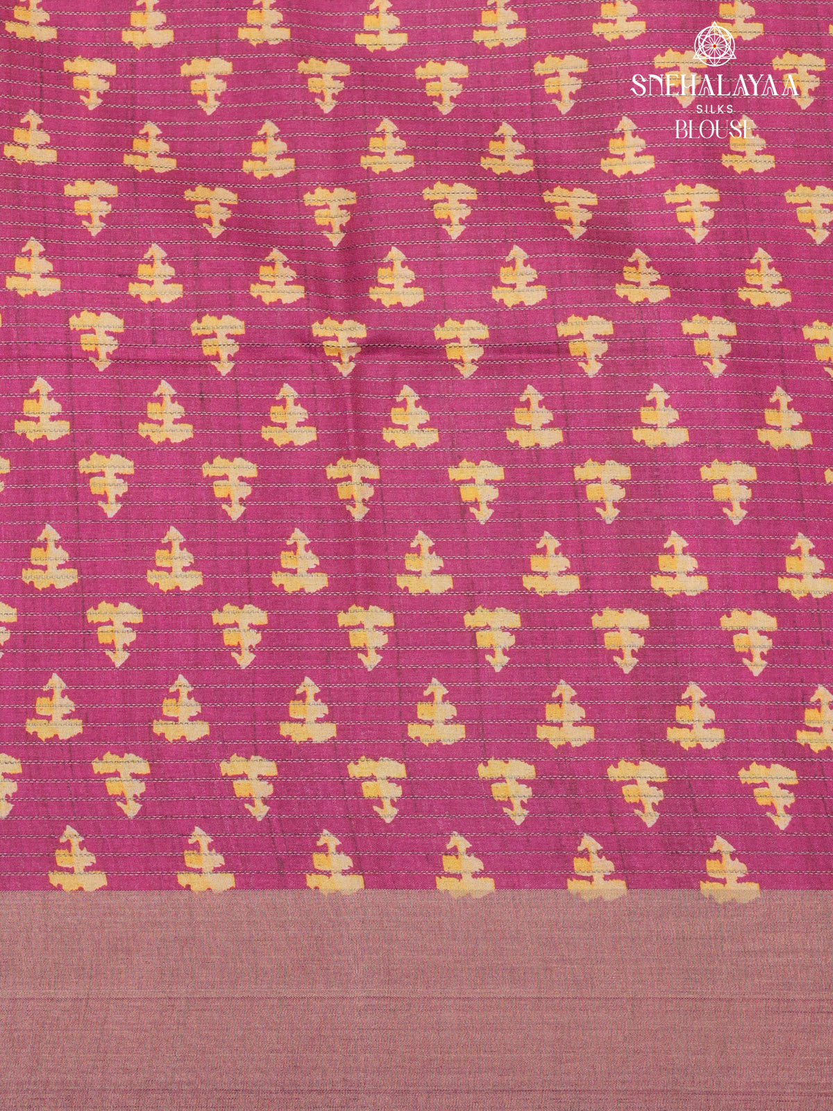 Magenta Floral Printed Tussar Saree
