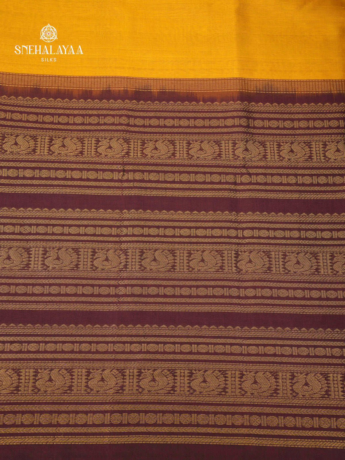 Golden Mustard Kuppadam Silk Cotton Saree with Coffee Brown Zari Border