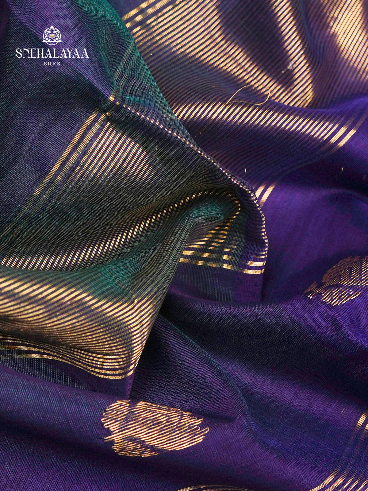 Navy Blue Maheshwari Silk Cotton Saree