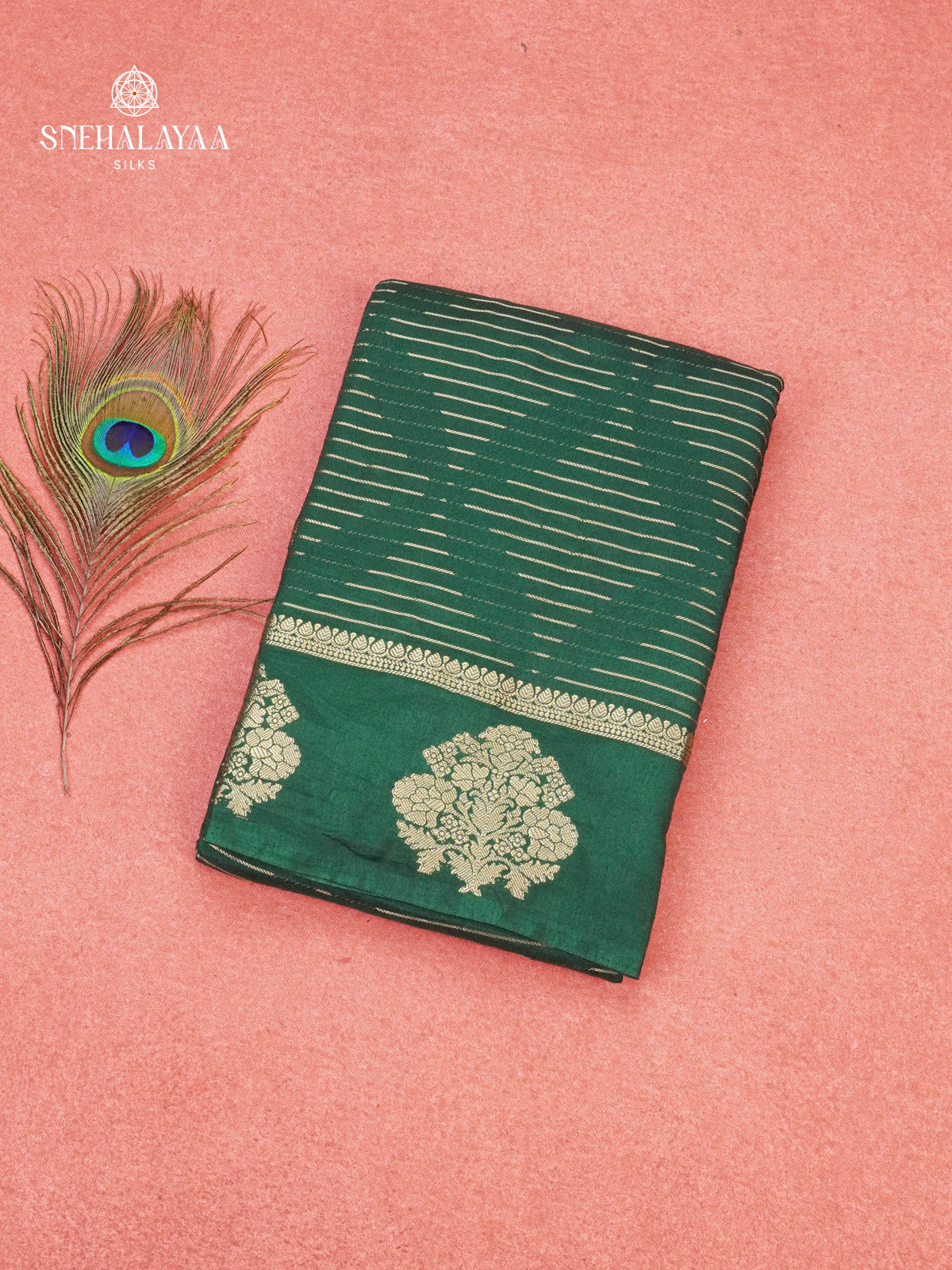 Forest Green Raw Silk Saree