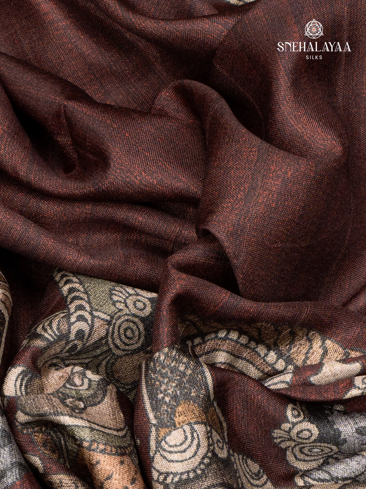 Brown Printed Tussar Saree