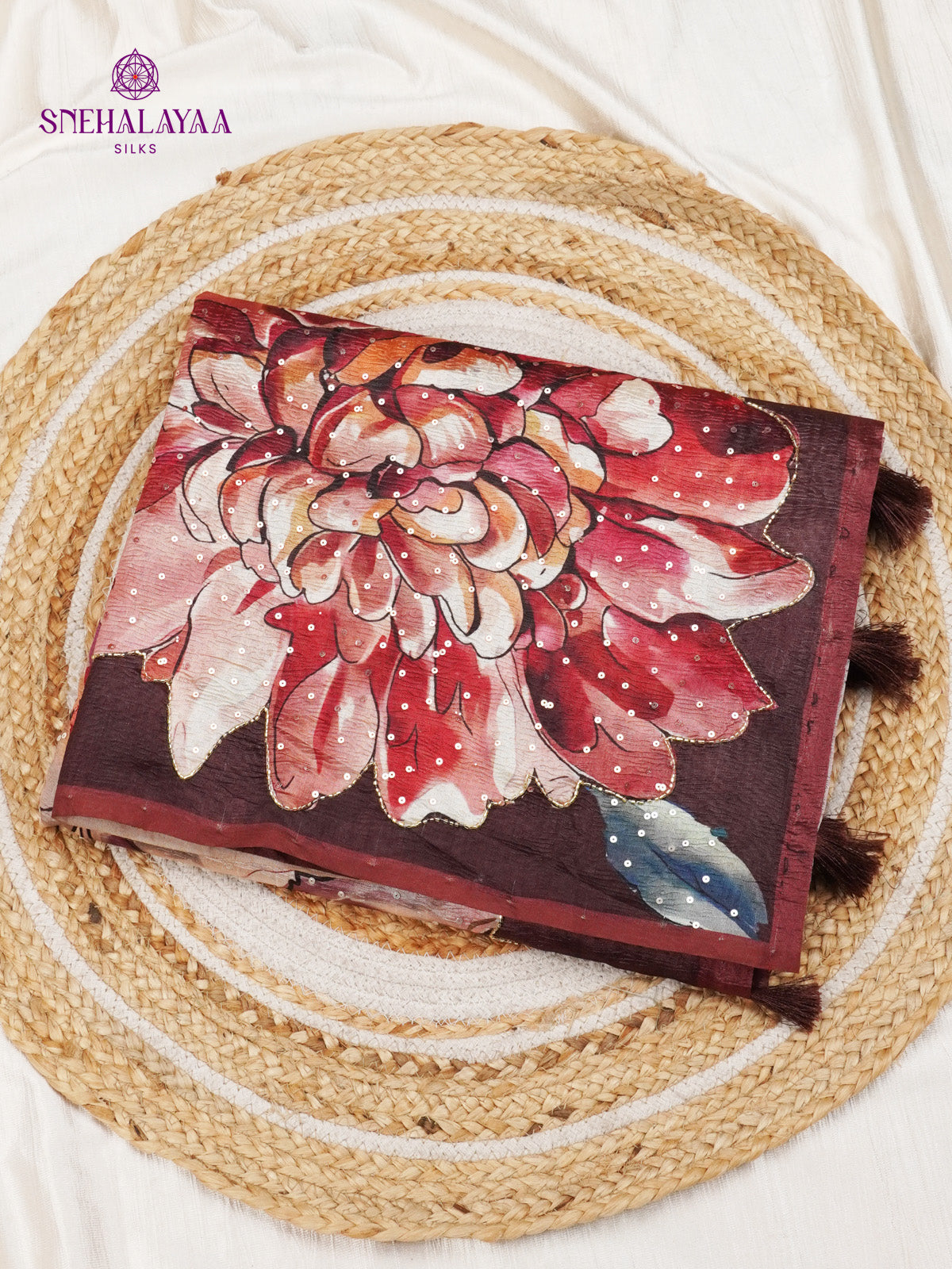 Brown Crush Embroidery Saree