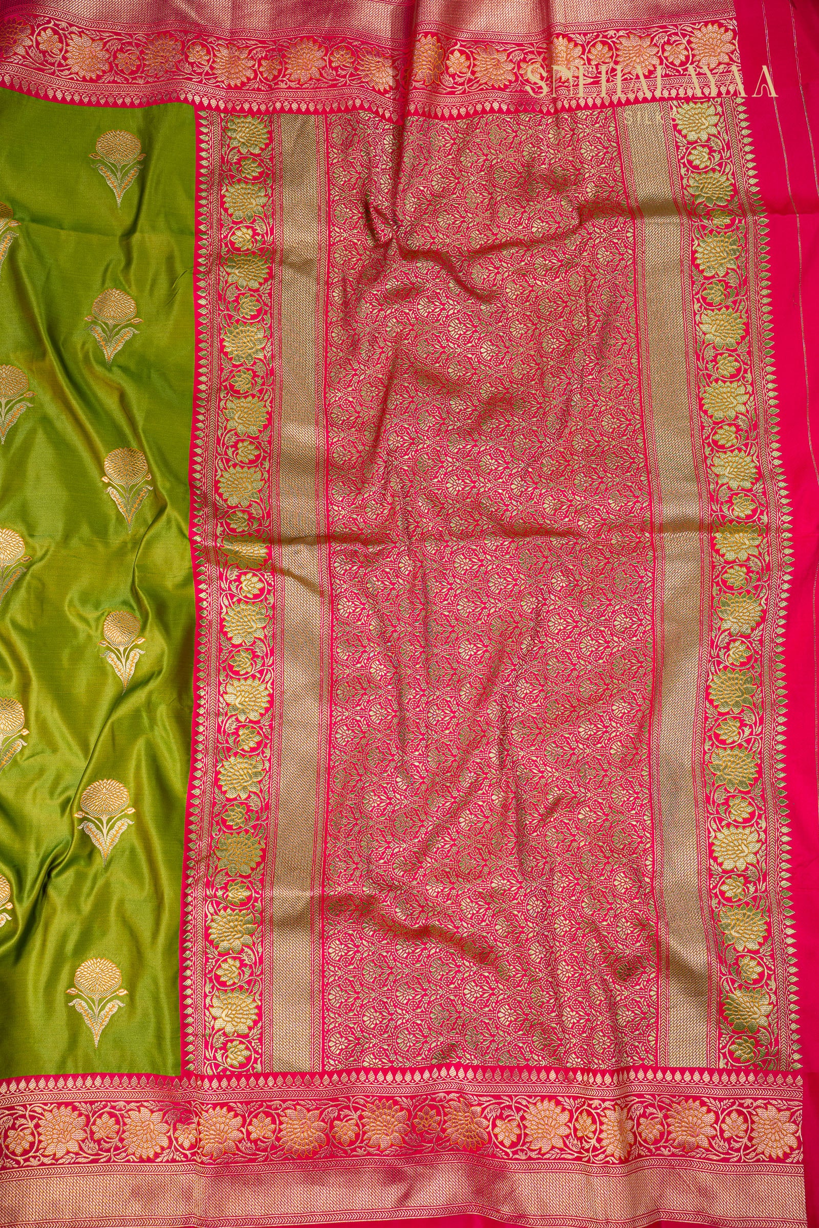 Pear Green Banaras Silk Saree