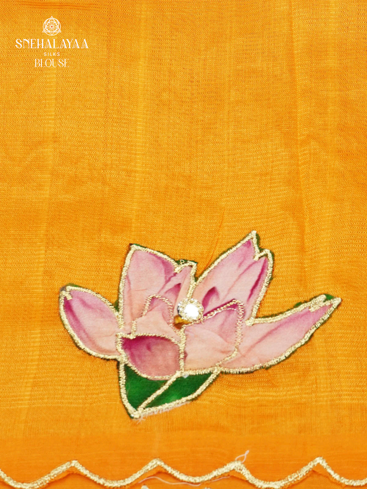 Mustard Yellow Mangalagiri Silk Cotton Saree with Lotus Embroidery