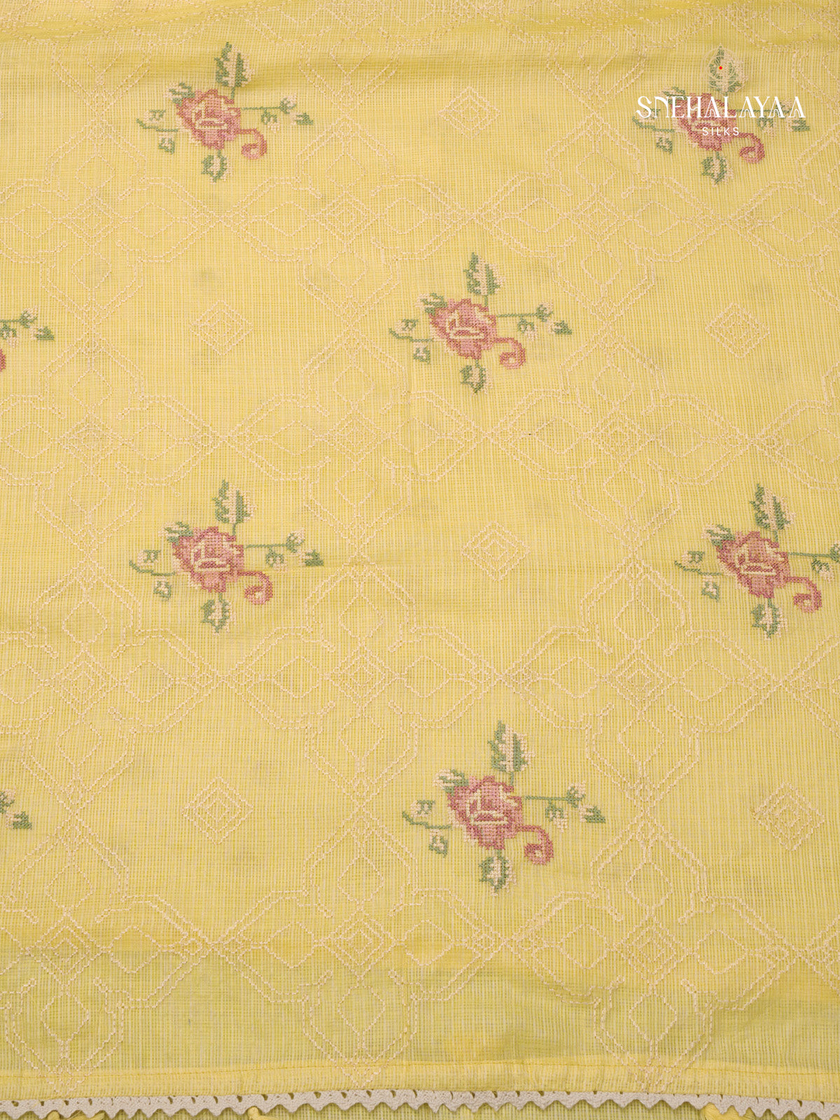 Yellow Kota Embroidery Saree