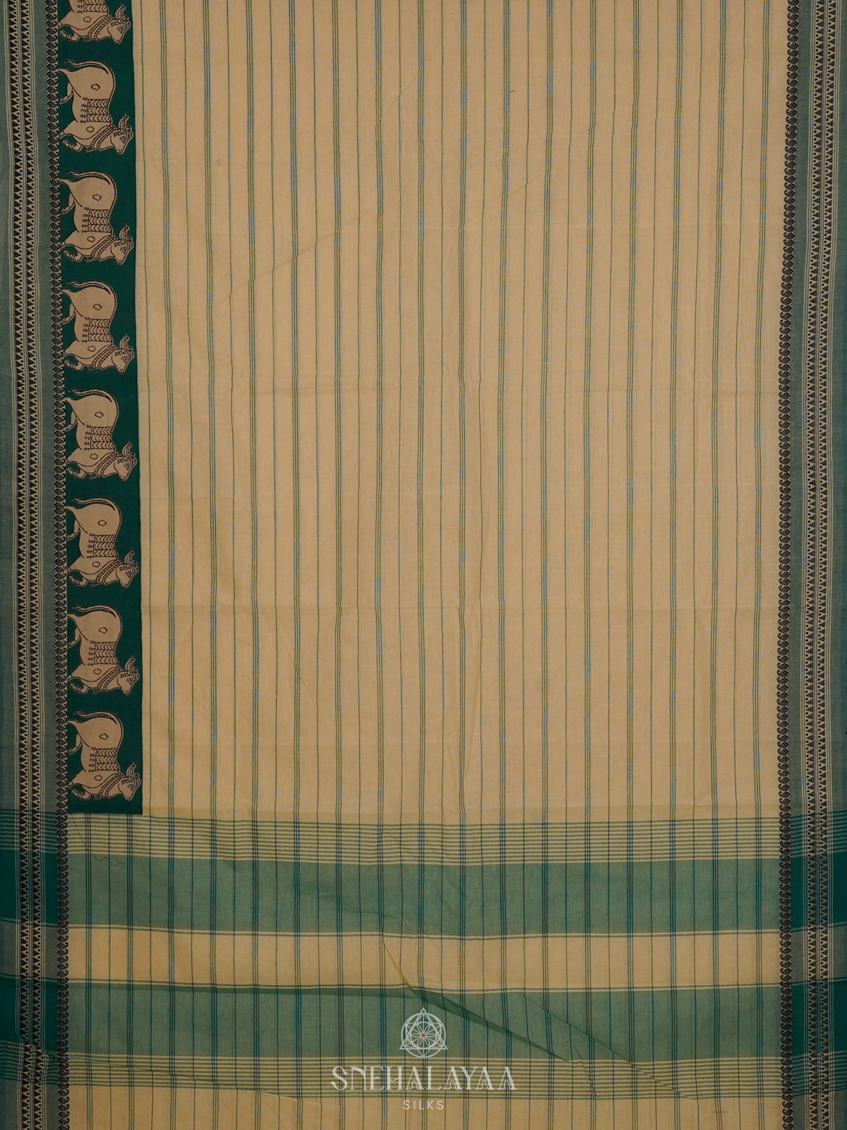 Cream Printed Cotton Saree