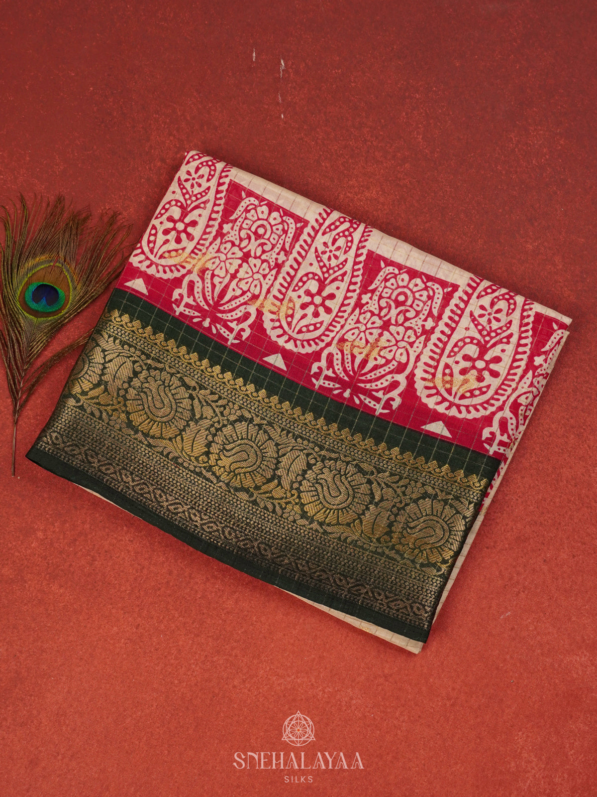 Cream Dola Silk Saree