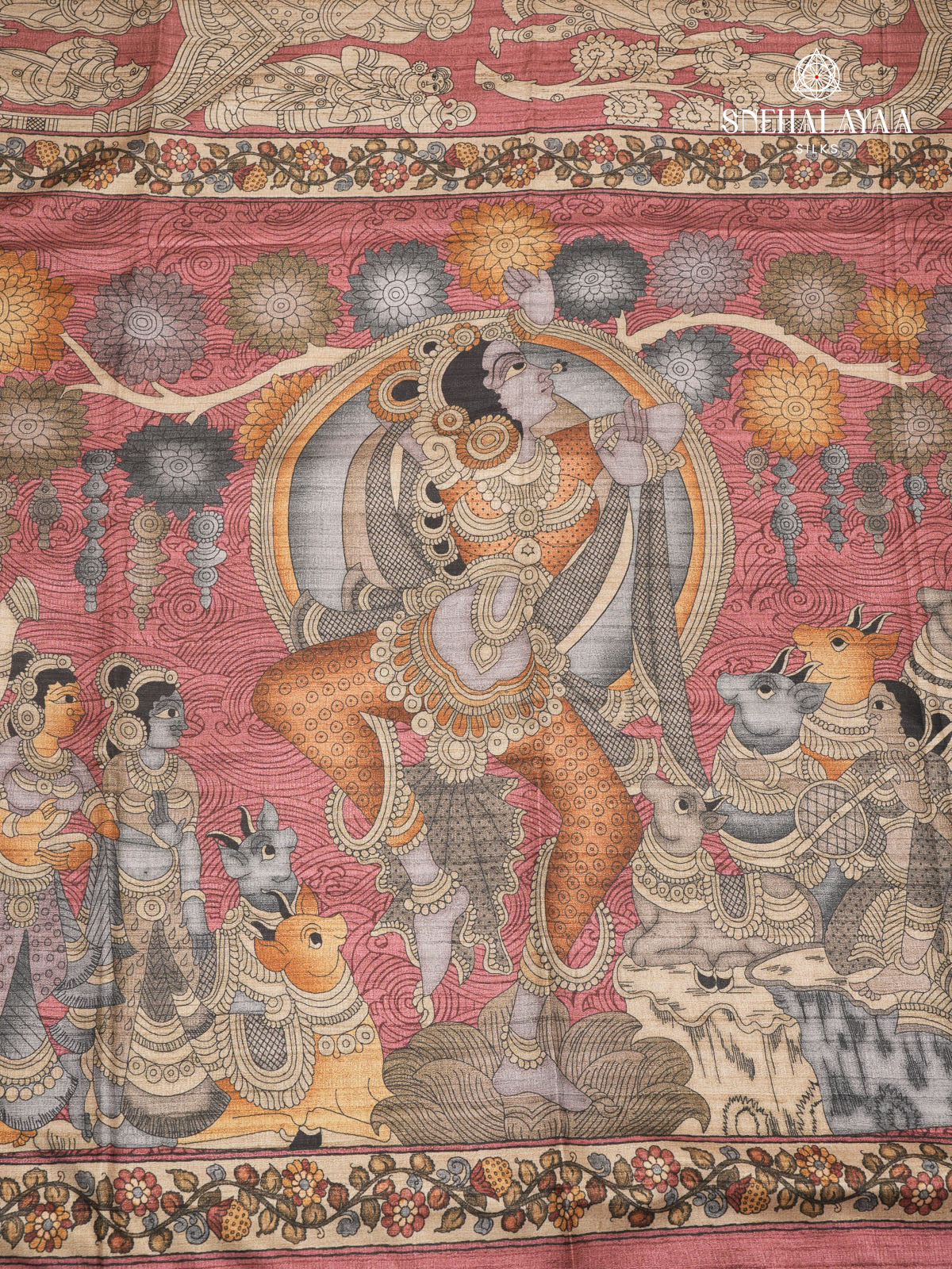 Maroon Kalamkari Tussar Saree