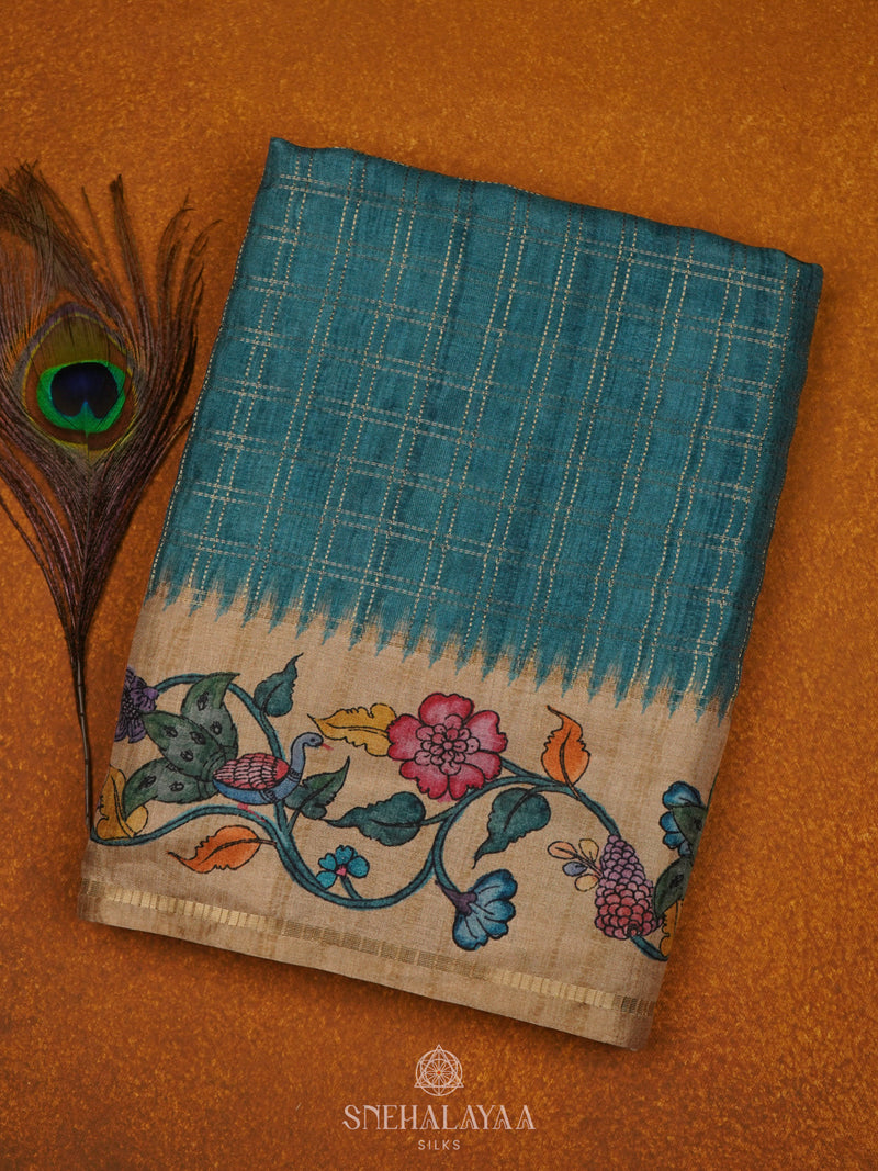 Peacock Blue Tussar Saree