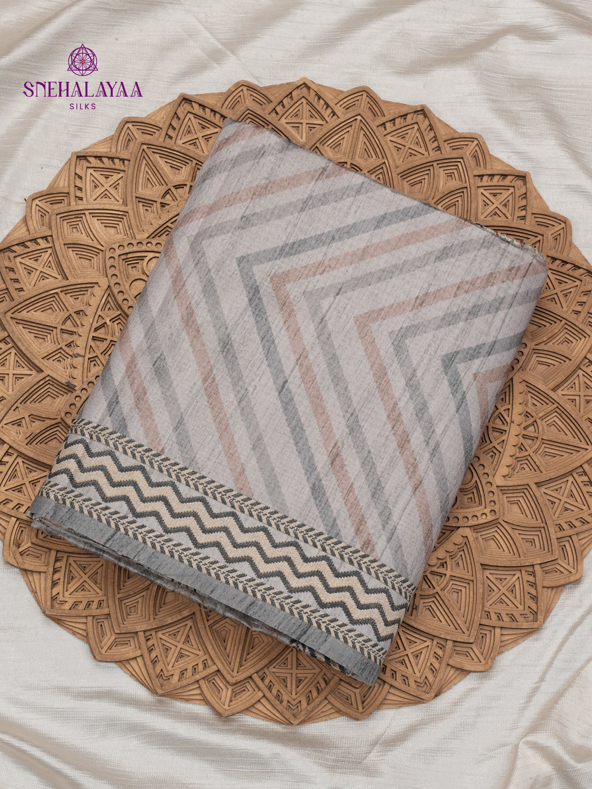 Grey Tussar Embroidery Saree