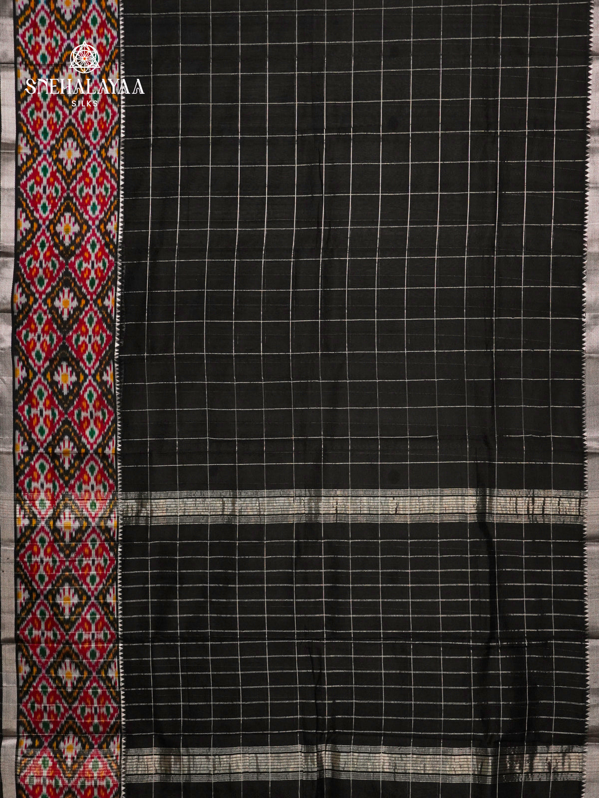 Black Mangalagiri Silk Cotton Saree with Ikat Border