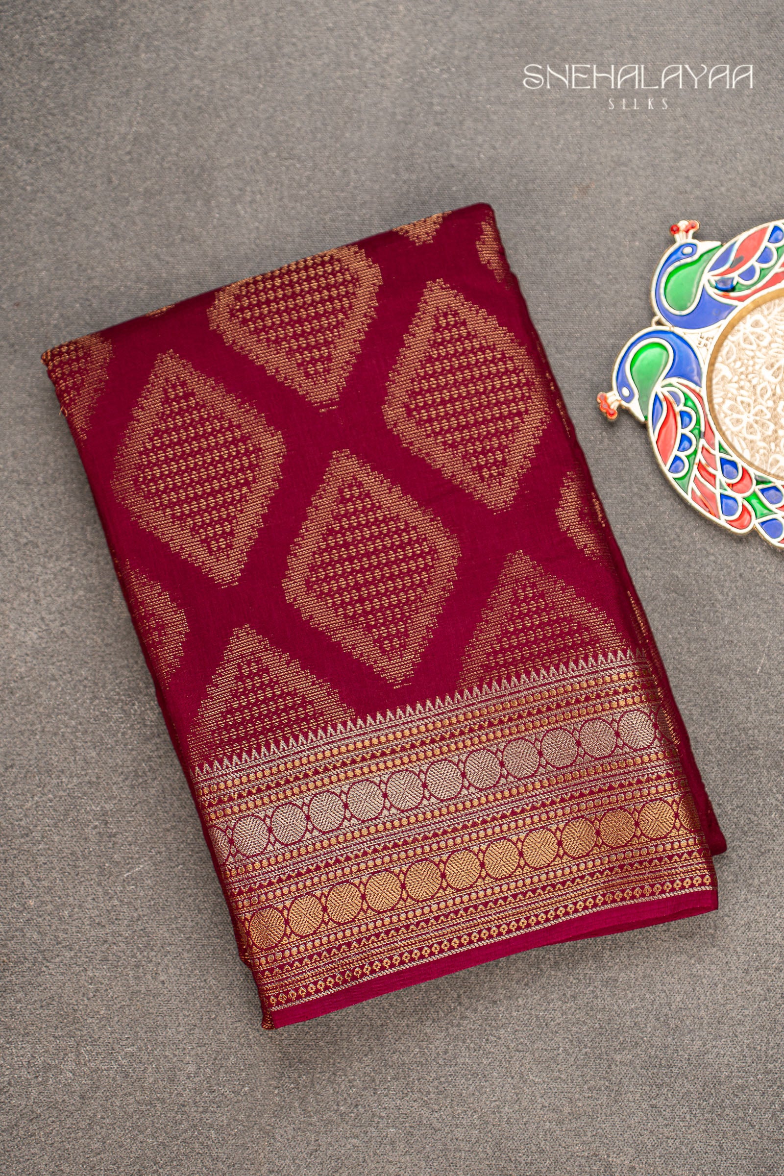 Maroon Chinon Silk Saree