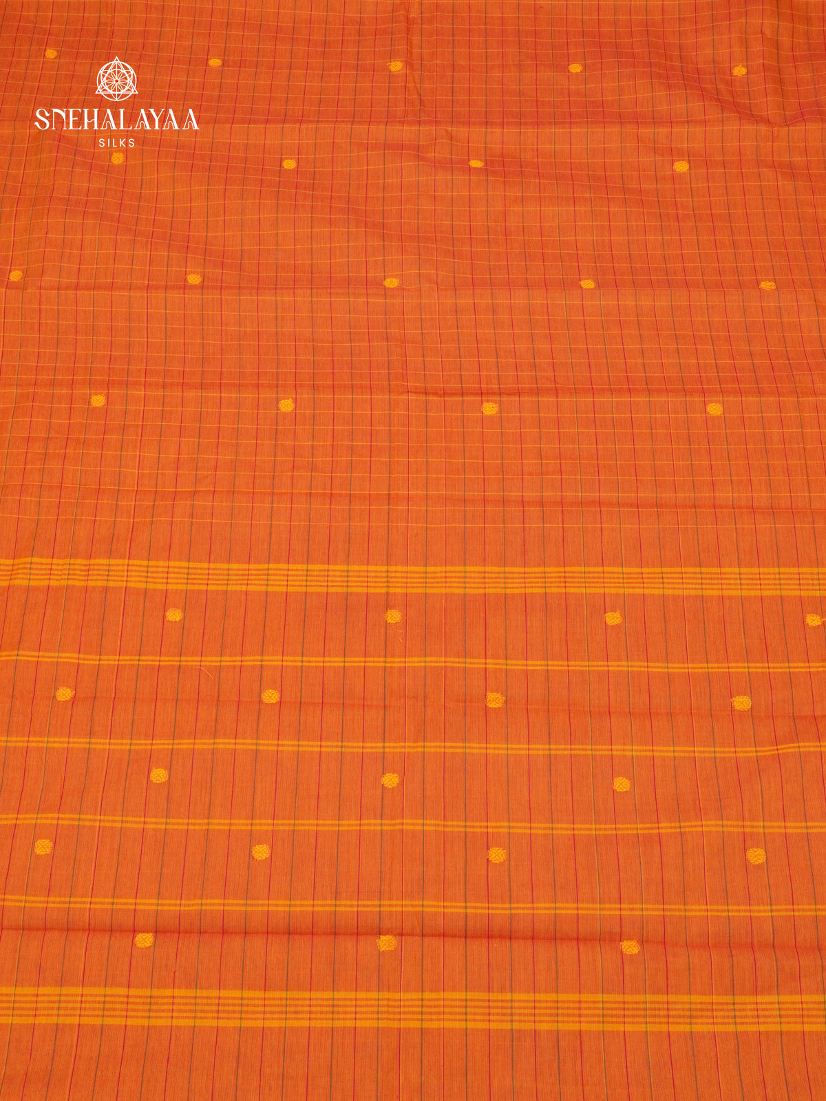 Checked Orange Kanchi Cotton Saree with Irandu Karai Zari Borders