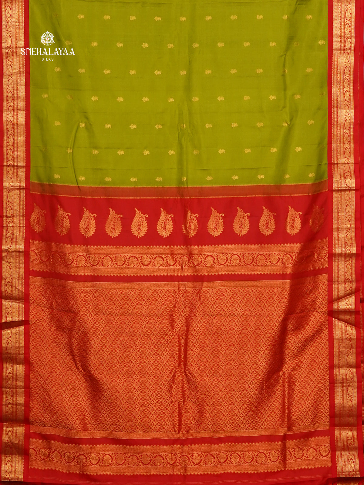 Olive Green Gadwal Silk Saree