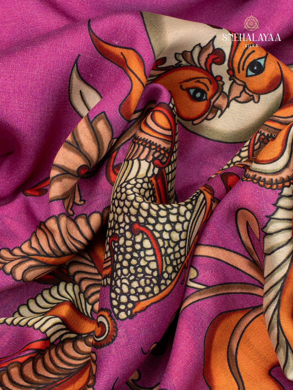 Lavender Printed Mysore Silk Saree