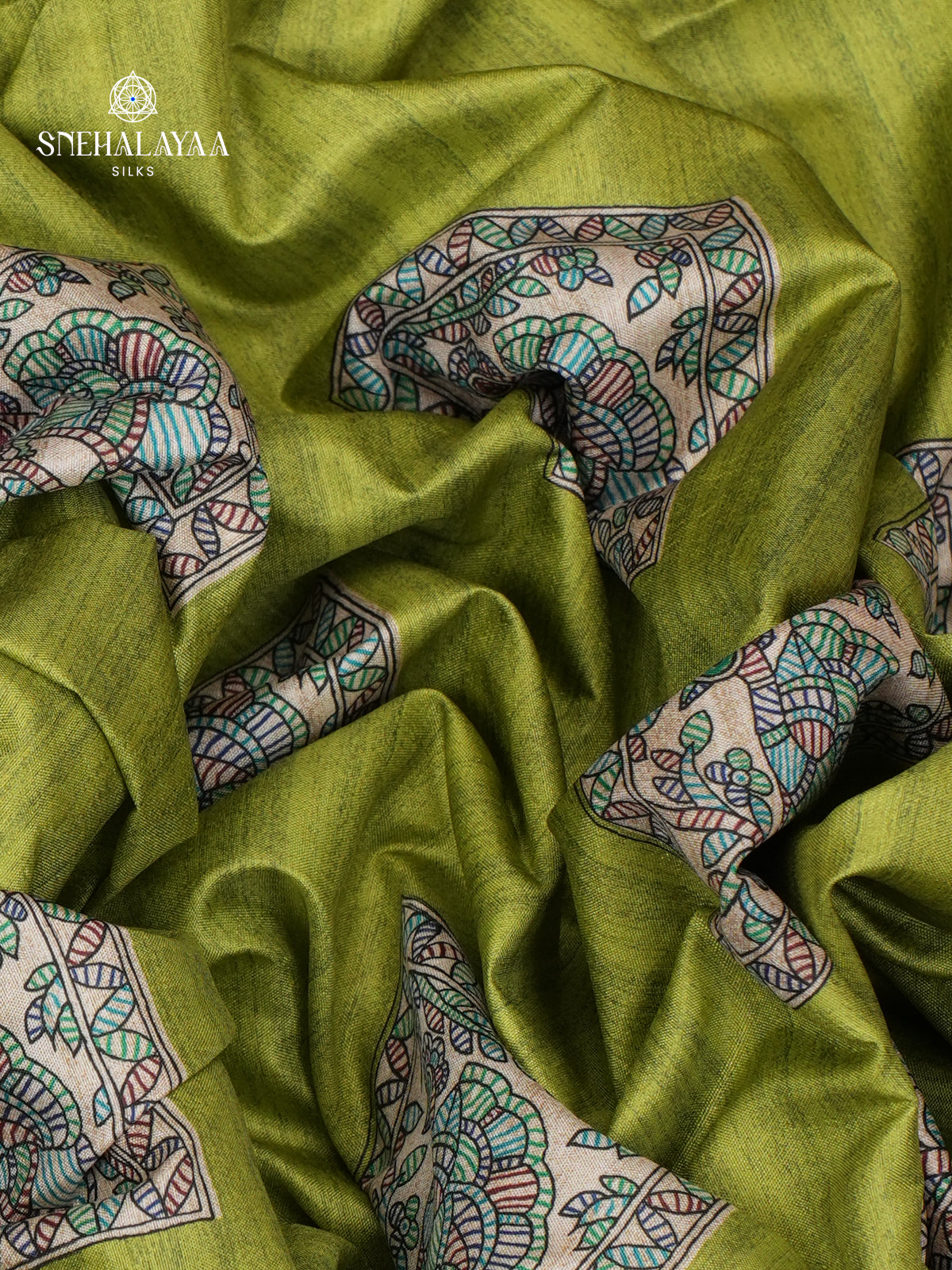 Pistachio Green Madhubani Printed Saree
