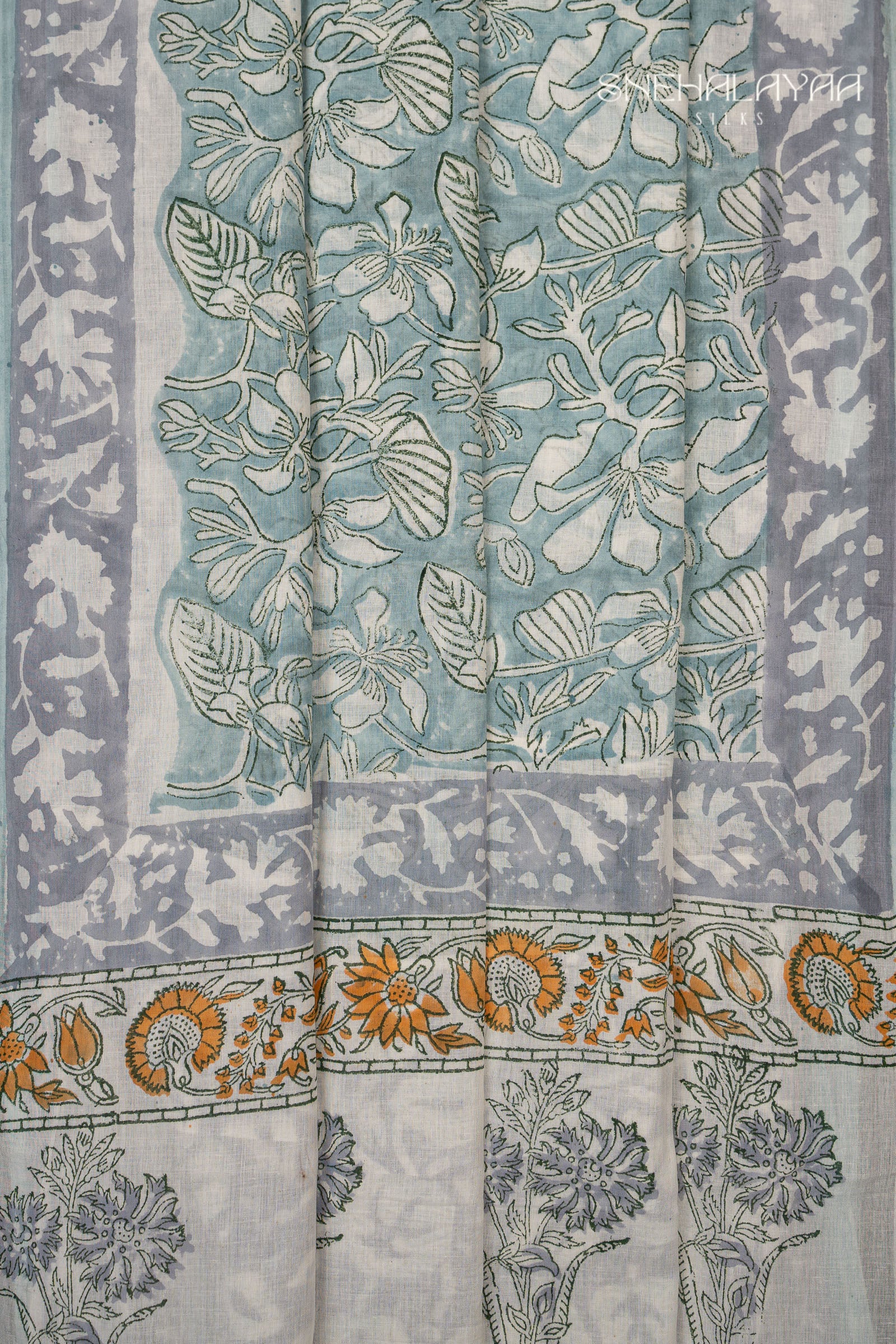 Stone Blue Jaipur Cotton Saree