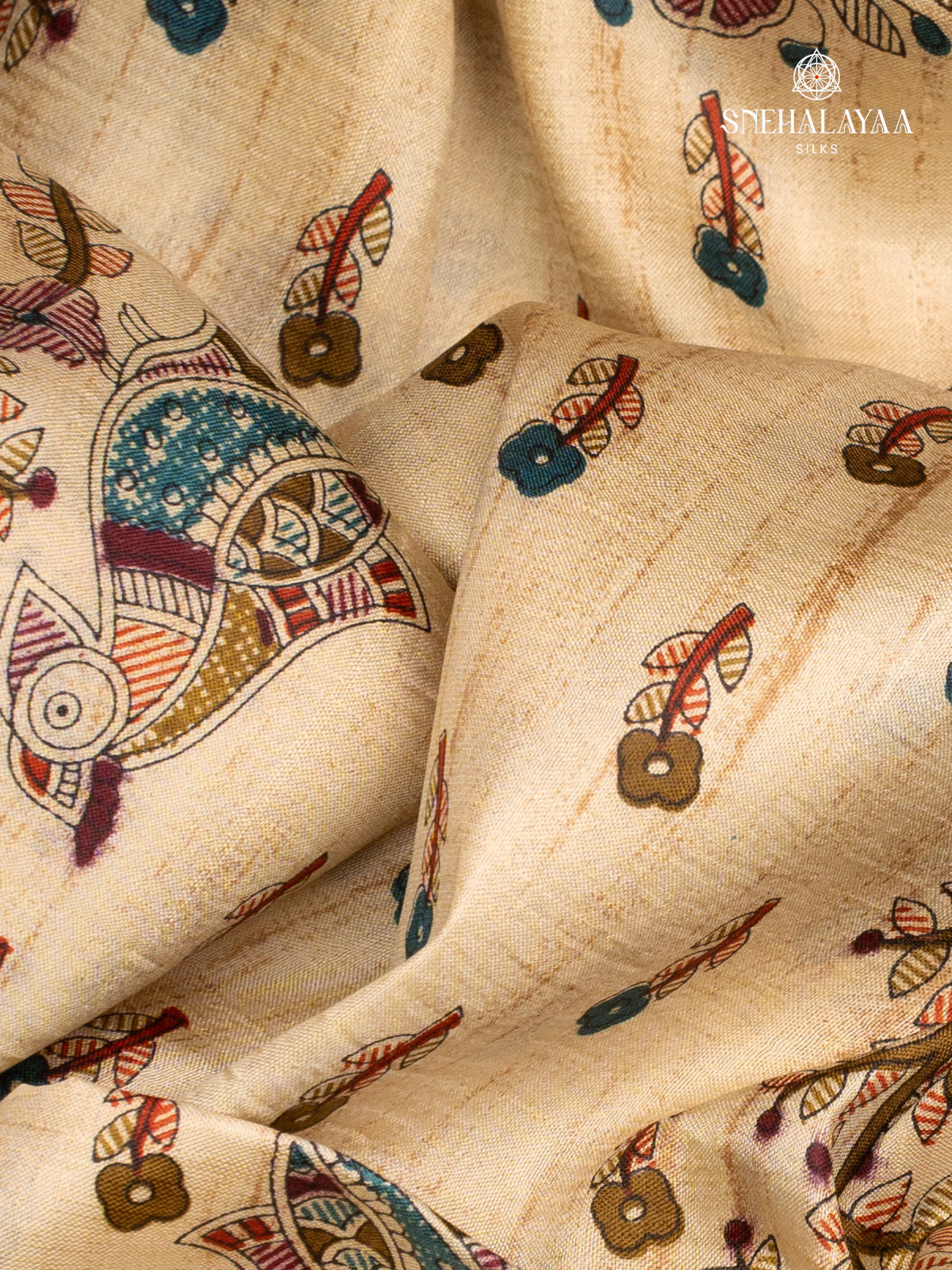 Sandal Printed Tussar Saree