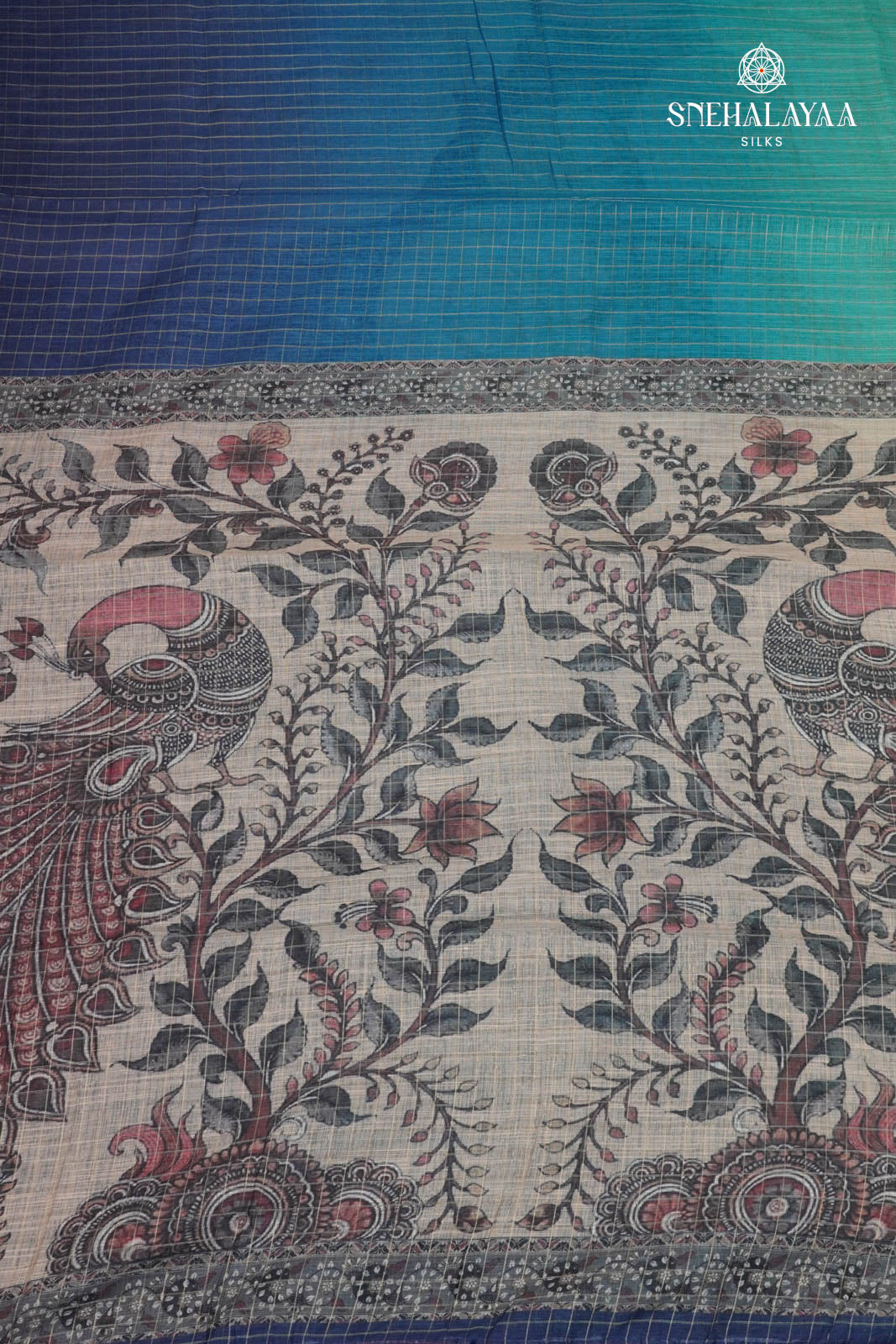 Teal Blue Linen Saree