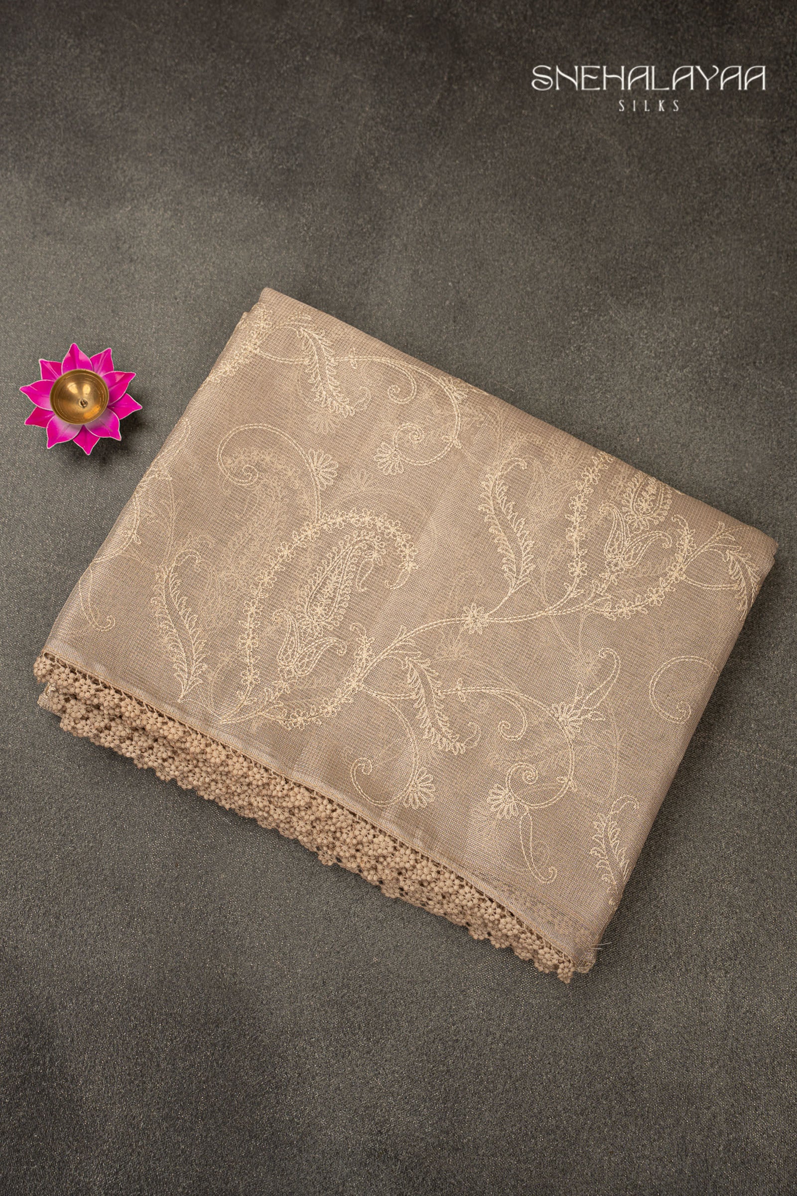Beige Tissue Kota Embroidery Saree