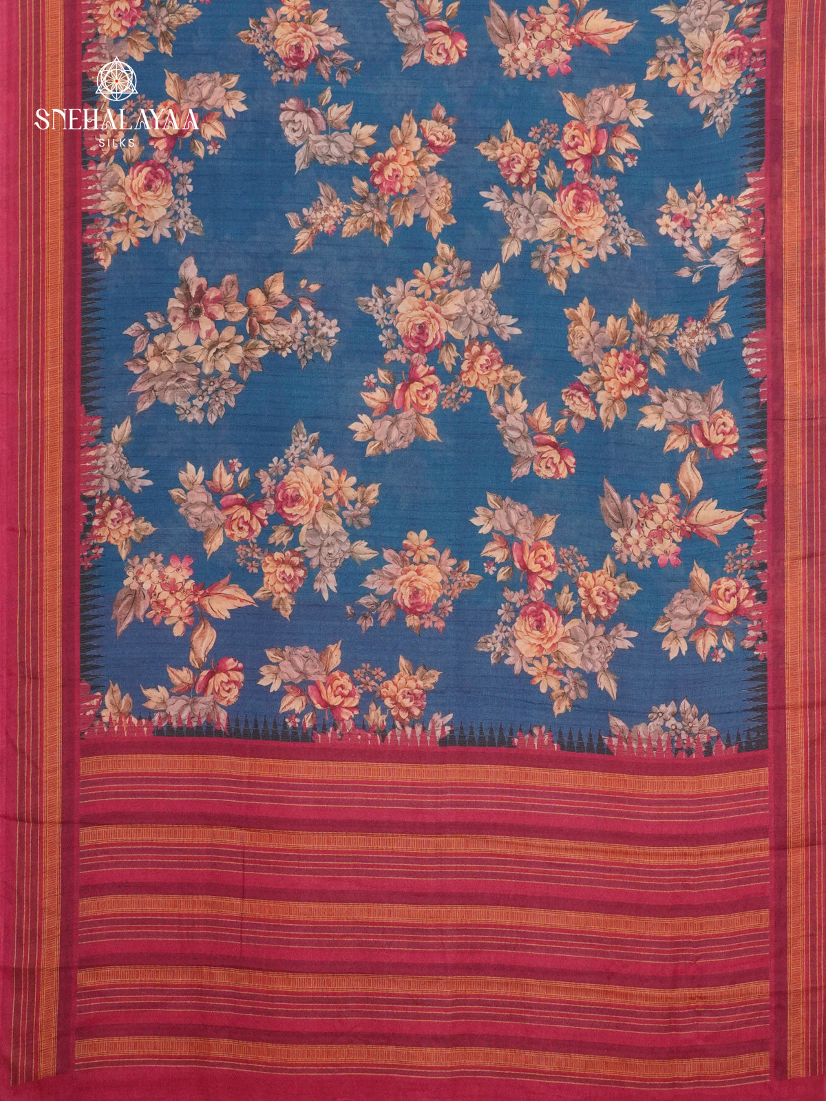 Pastel Blue Printed Creap Saree