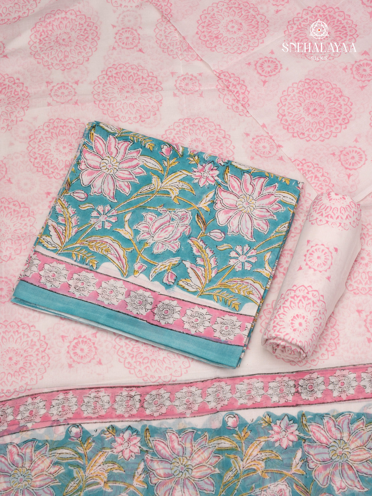 Blue Jaipur Cotton 3-Piece Salwar Suit Material