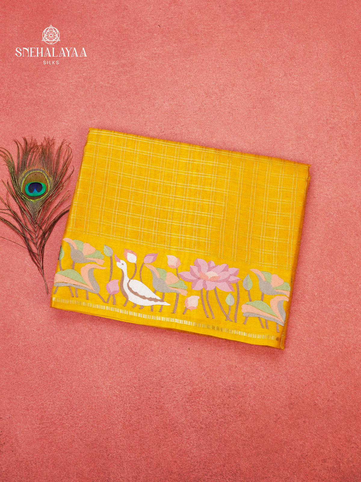 Mango Yellow Munga Tussar Embroidery Saree