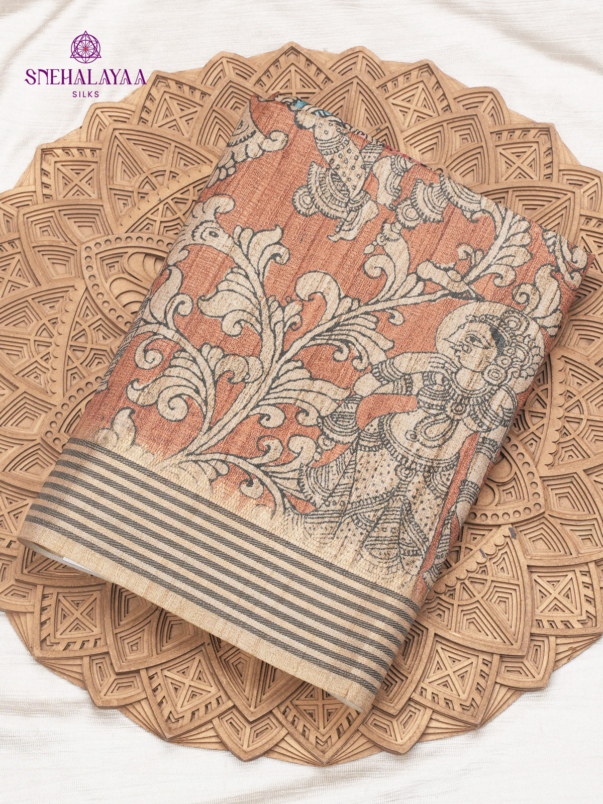 Brown Kalamkari Tussar Saree