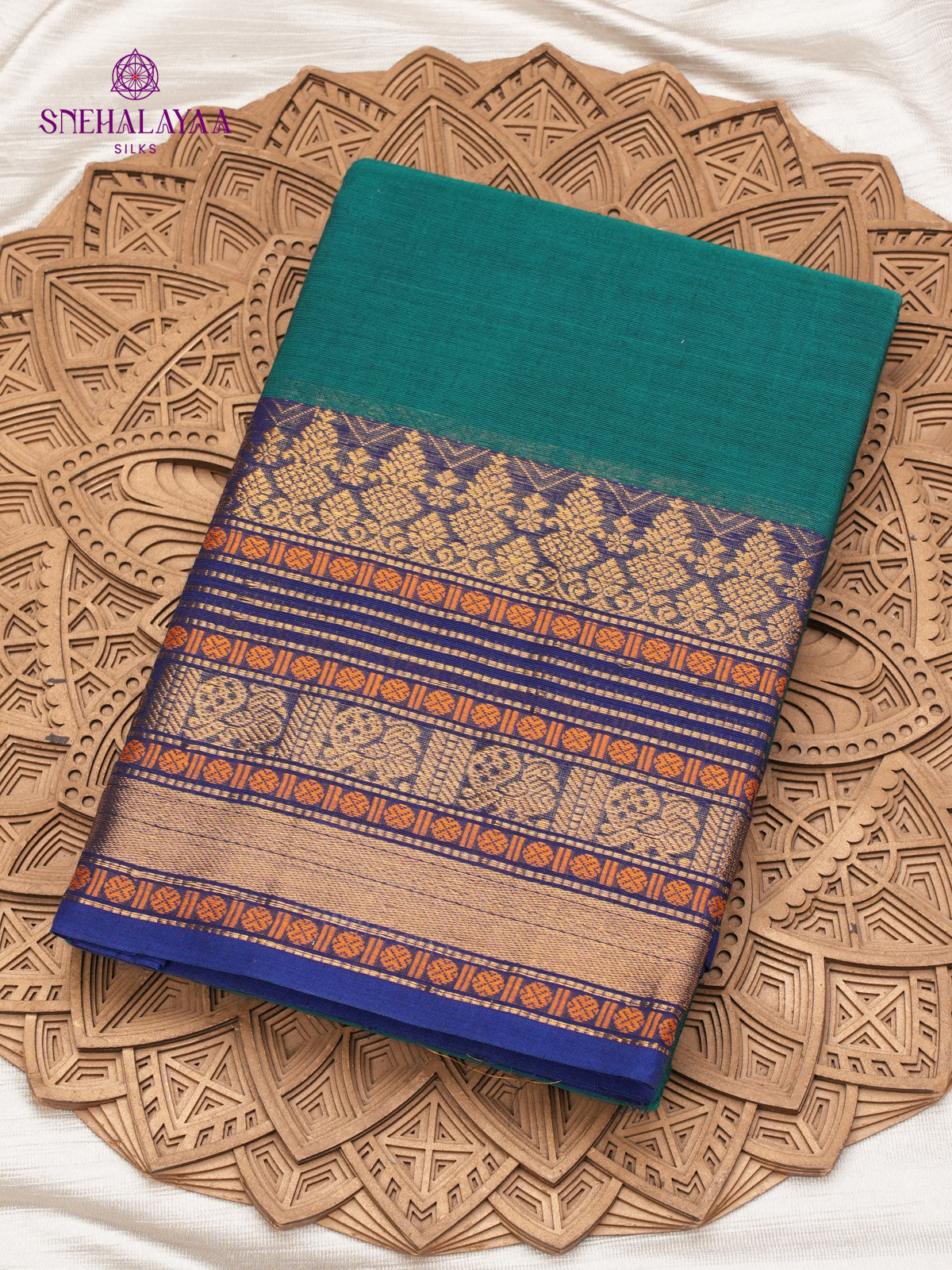 Teal Blue Chettinad Cotton Saree