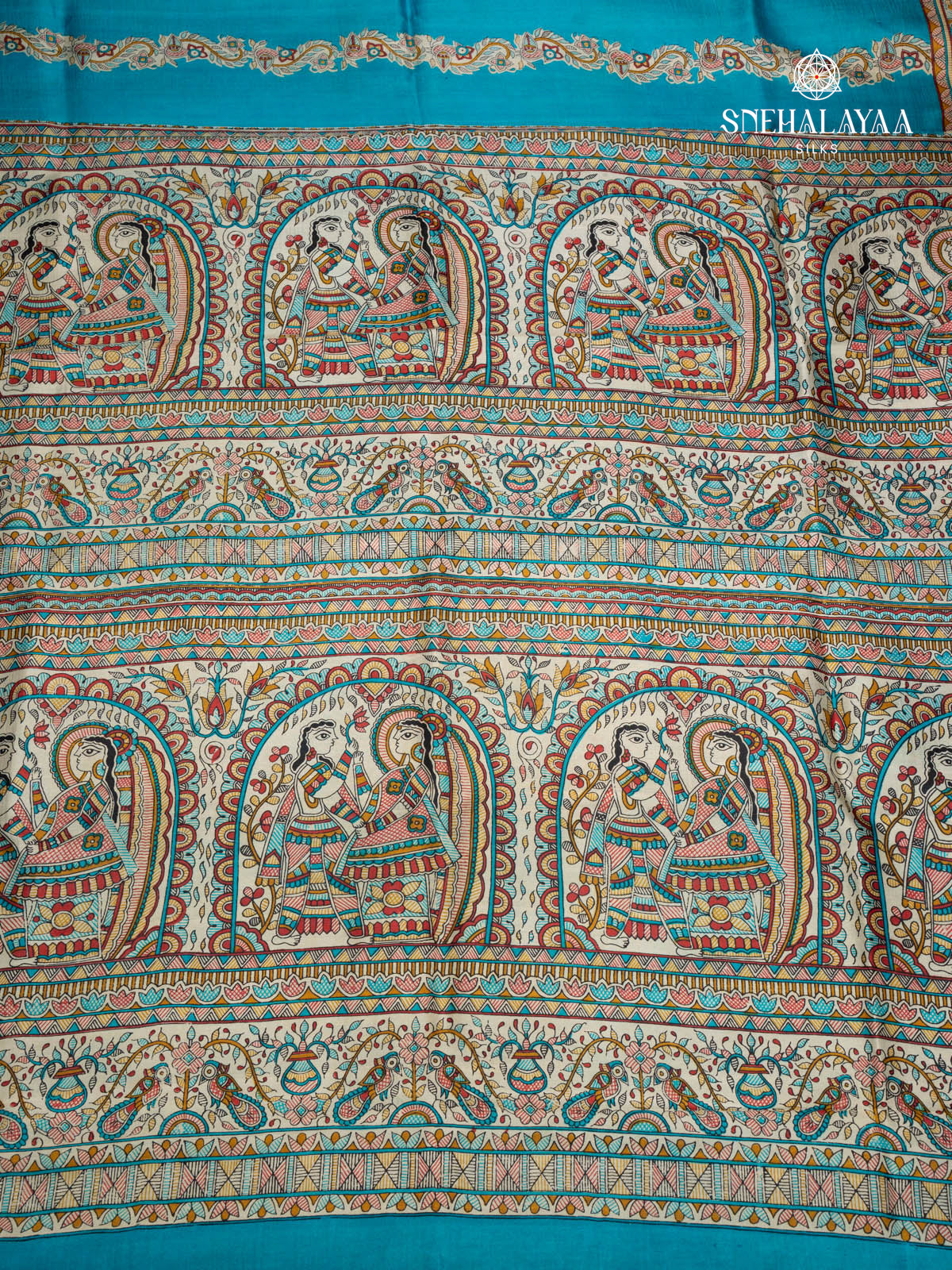 Blue Printed Tussar saree