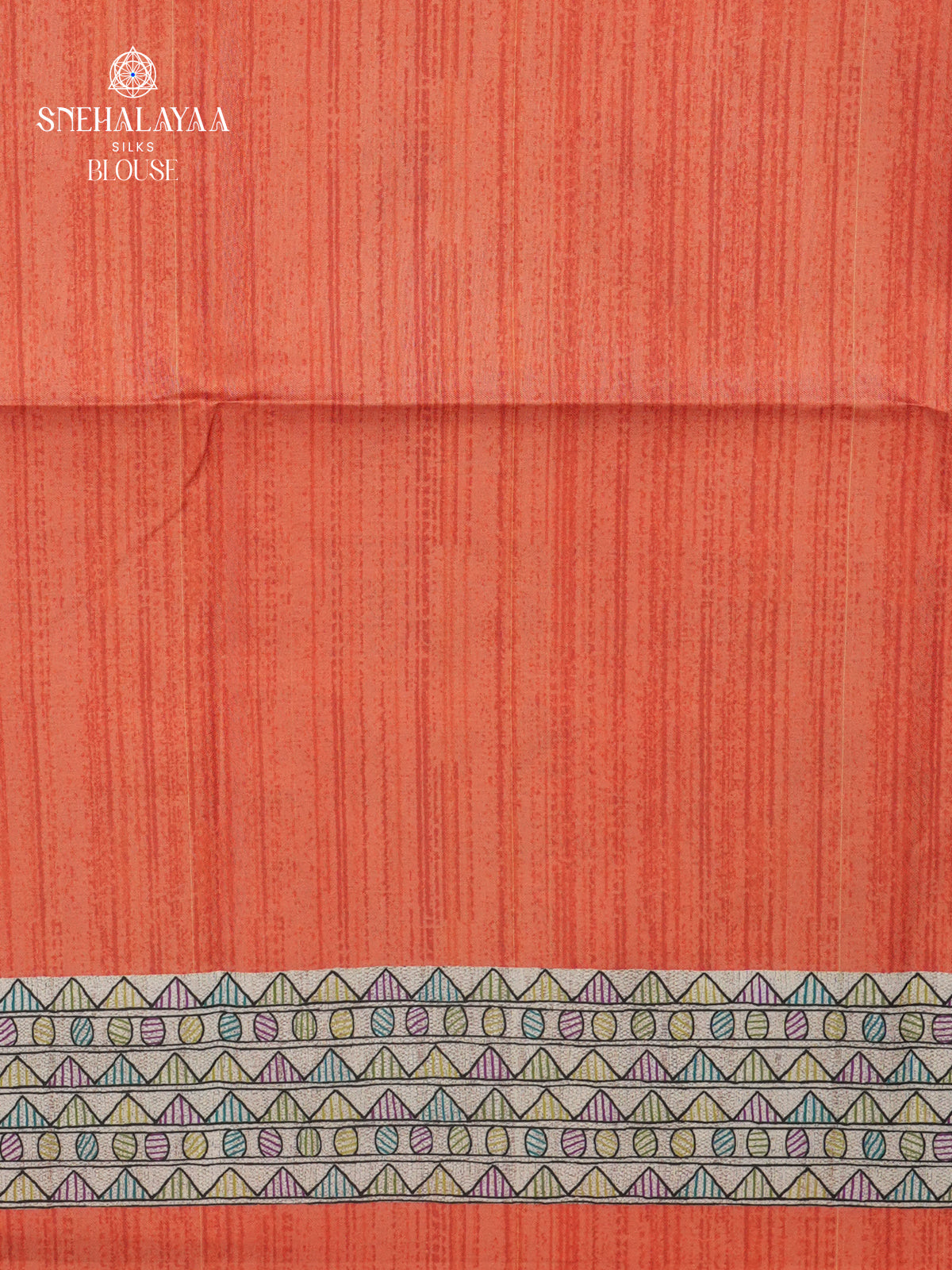 Beige With Orange Border Madhubani Saree
