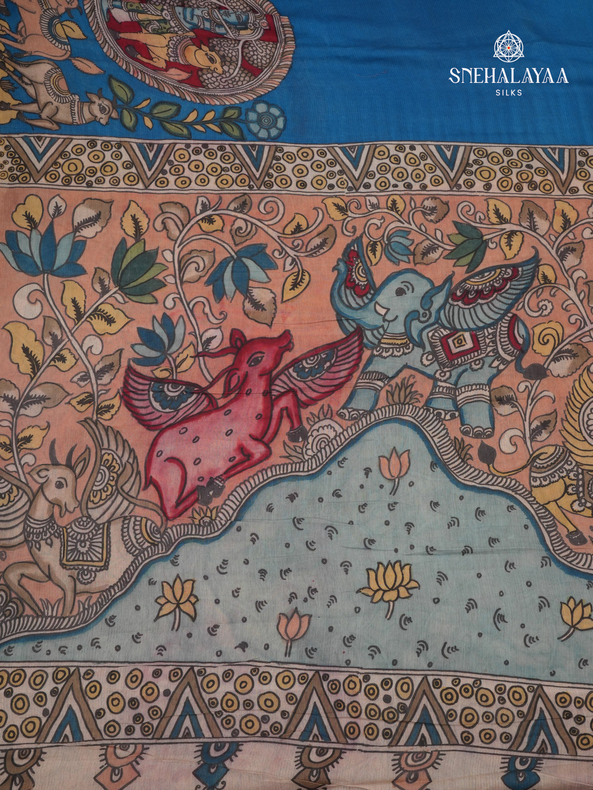 Royal Blue Kalamkari Hand Painted Saree