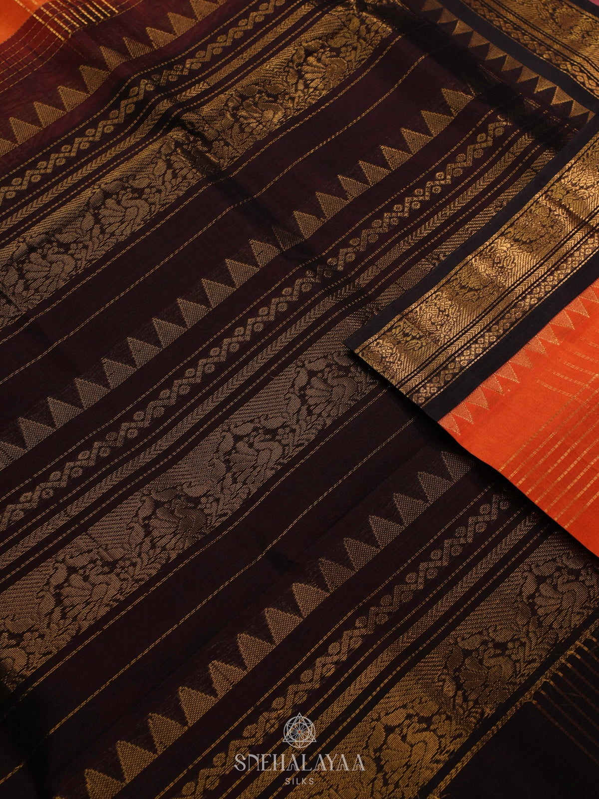 Rust Orange Kanchi Silk Cotton Saree