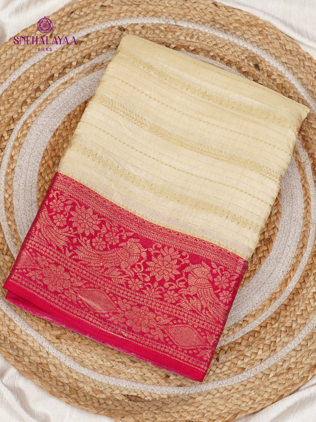 Cream Dola Silk Saree