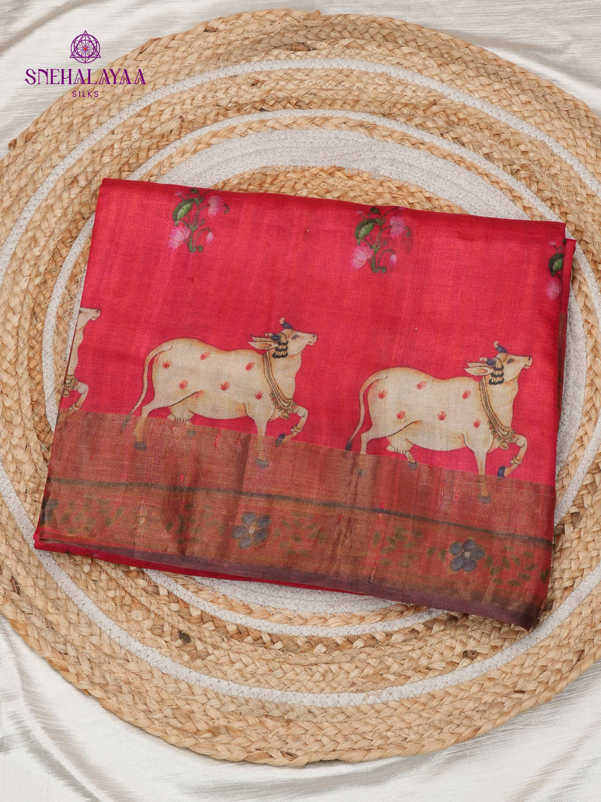 Maroon Tussar Silk Saree