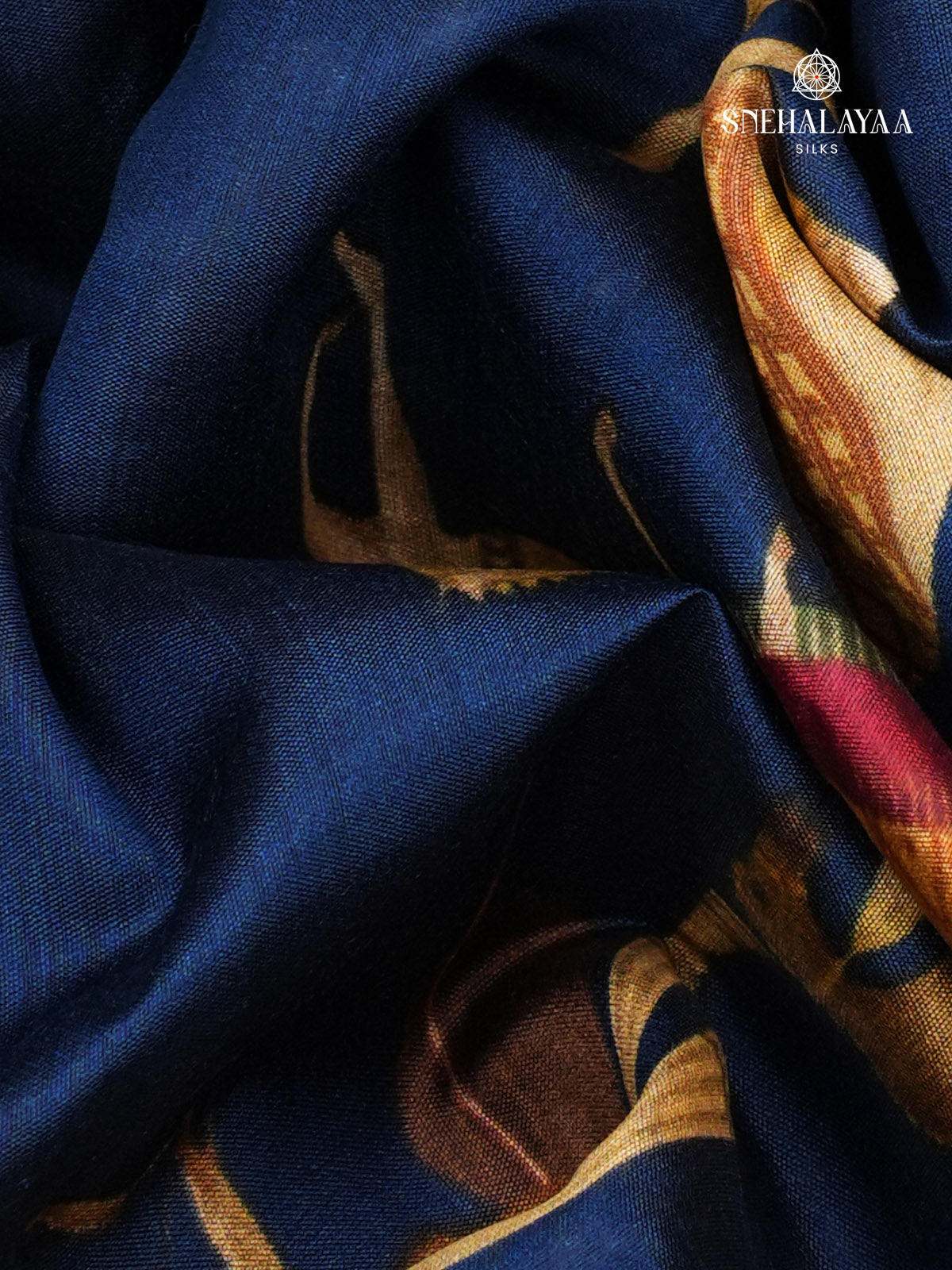 Navy Blue Chiniya Silk Saree