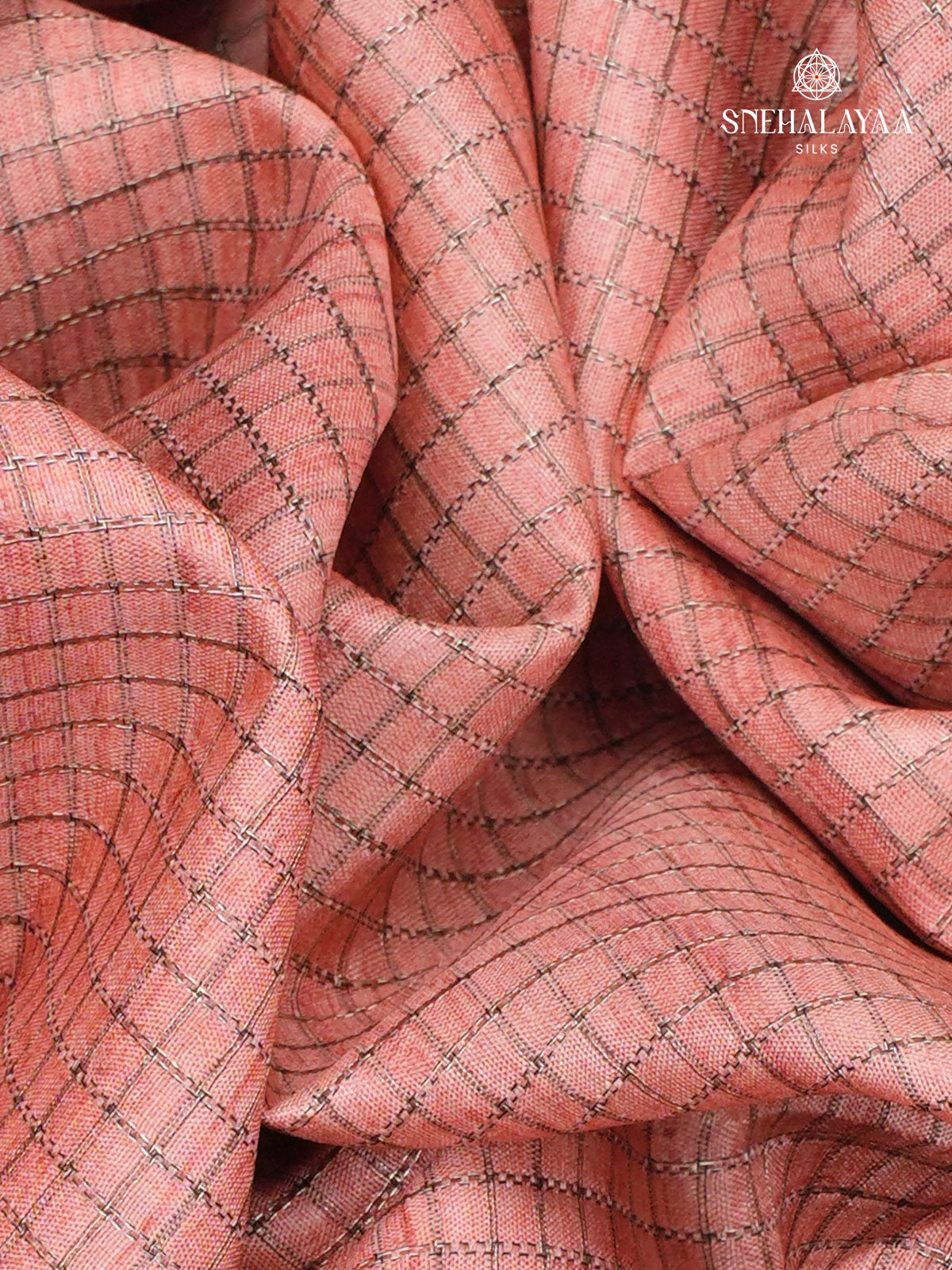 Peach Floral Printed Tussar Saree