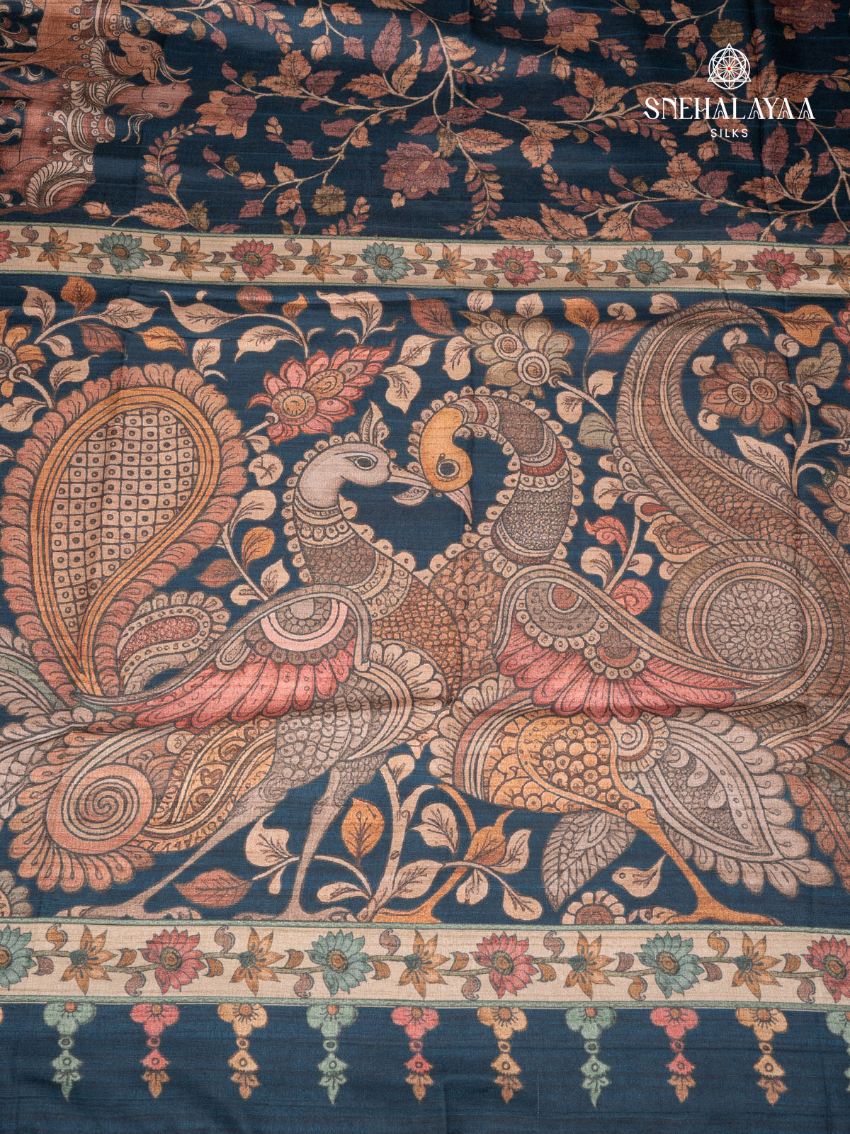 Blue Printed Tussar Saree