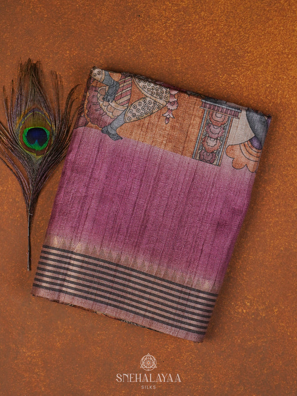 Beige Kalamkari Tussar Saree